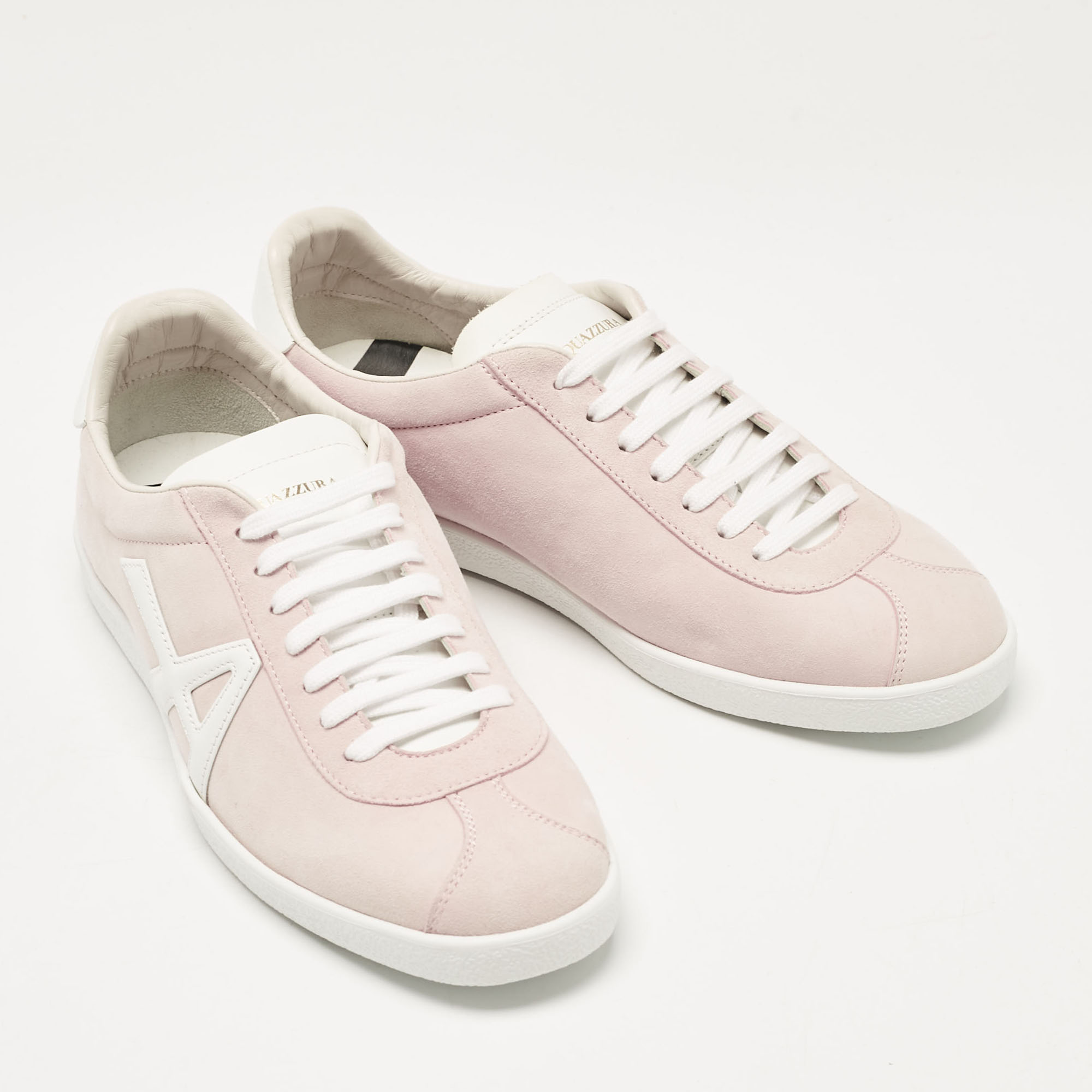 Aquazzura Pink Leather And Suede Lace Up Sneakers Size 36.5