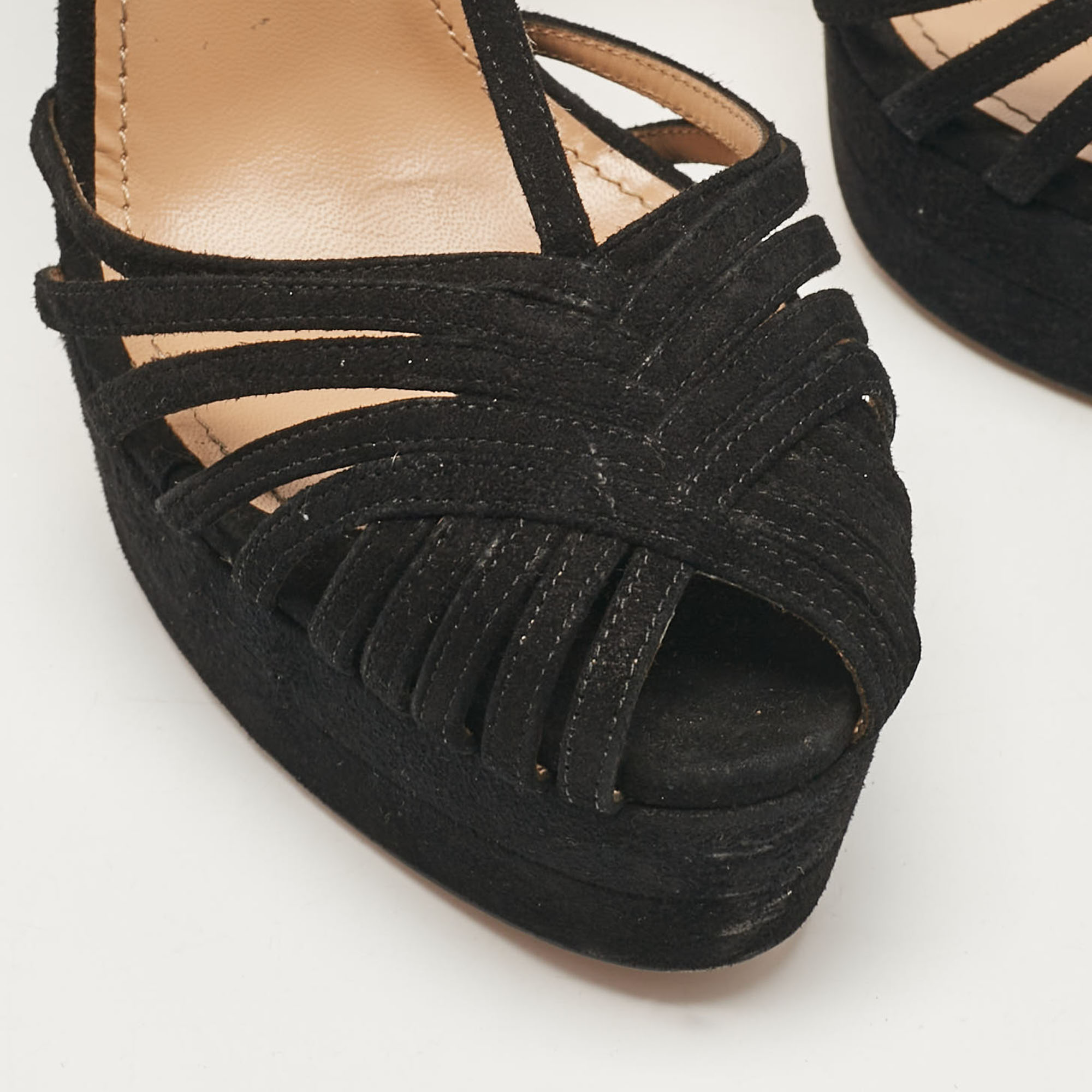 Aquazzura Black Suede T-Strap Platform Sandals Size 41