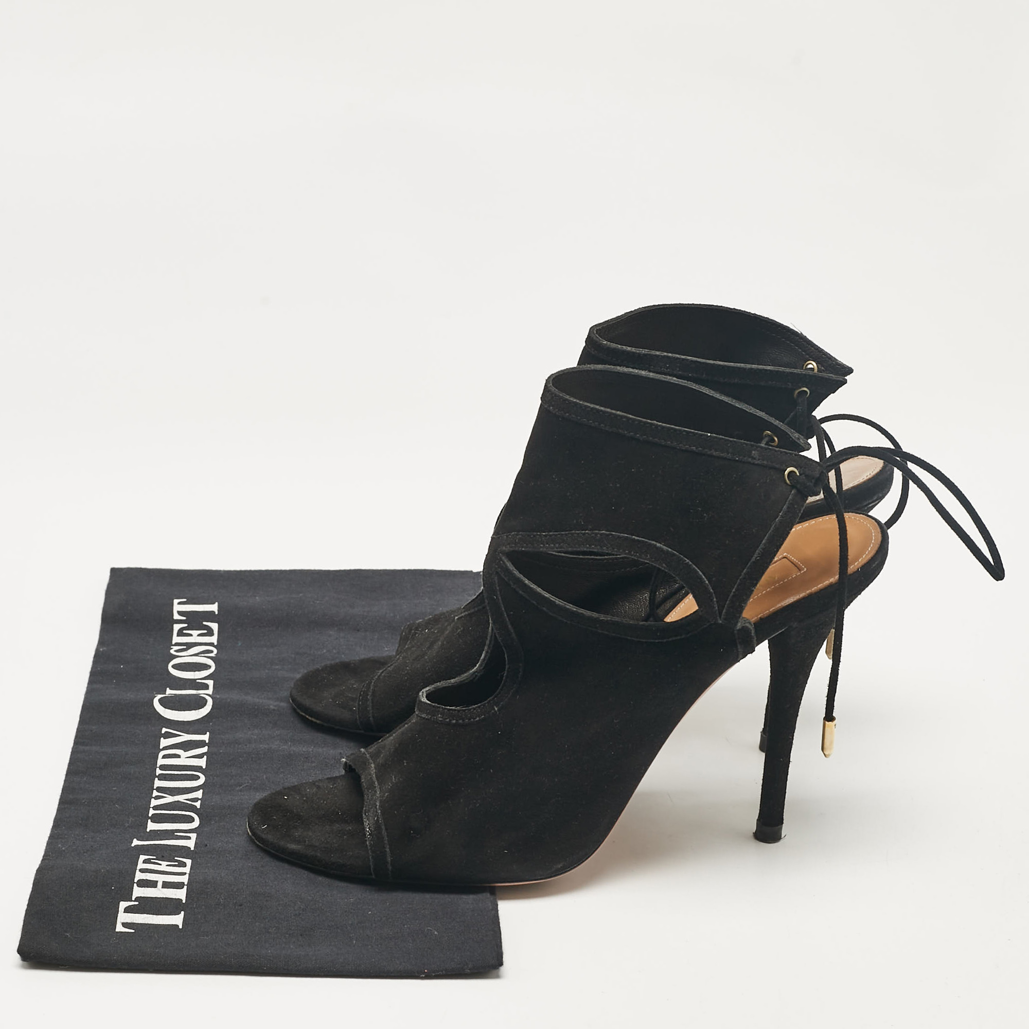 Aquazzura Black Suede Sexy Thing Ankle Strap Sandals Size 39