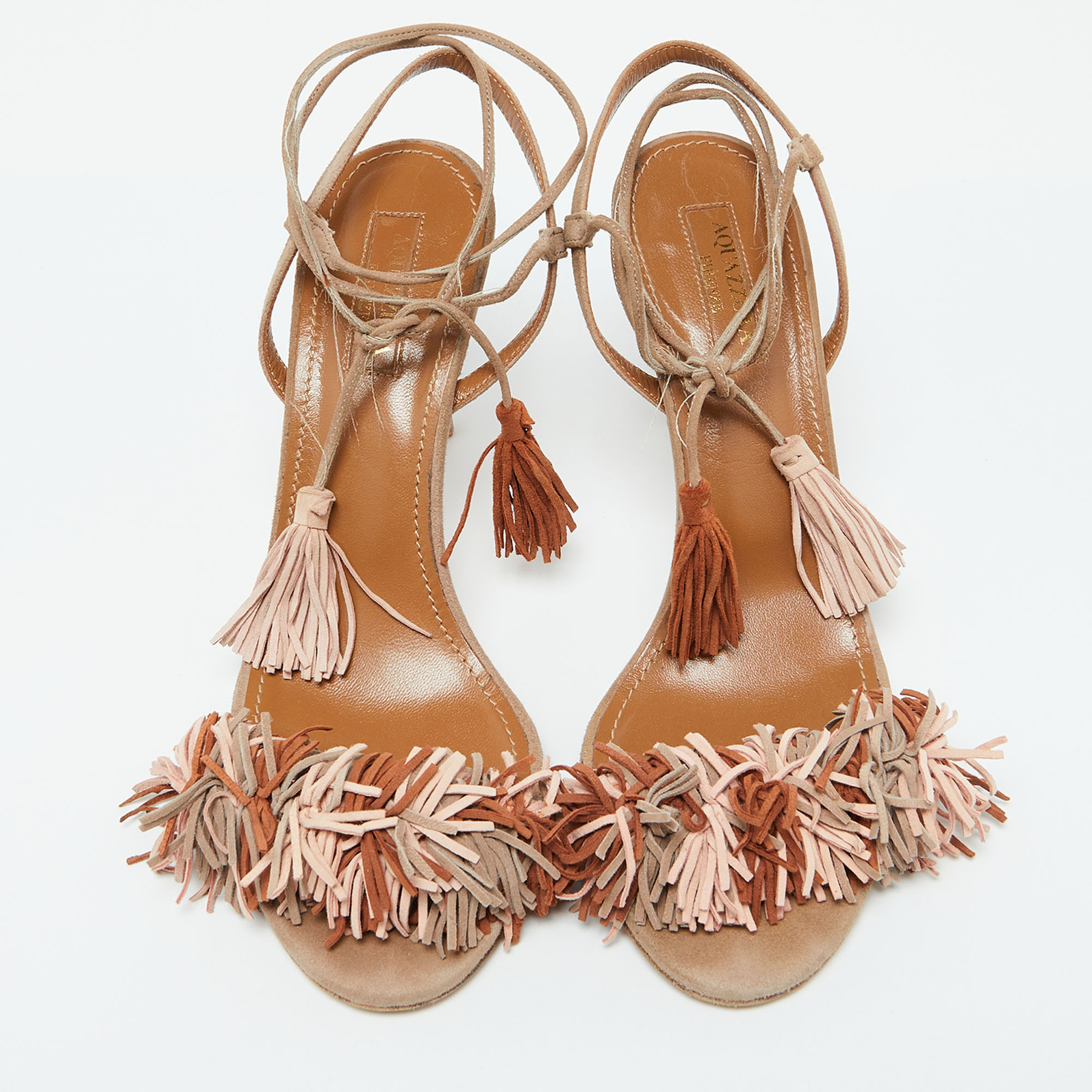 Aquazzura Multicolor Suede Wild Thing Fringe Ankle Strap Sandals Size 37