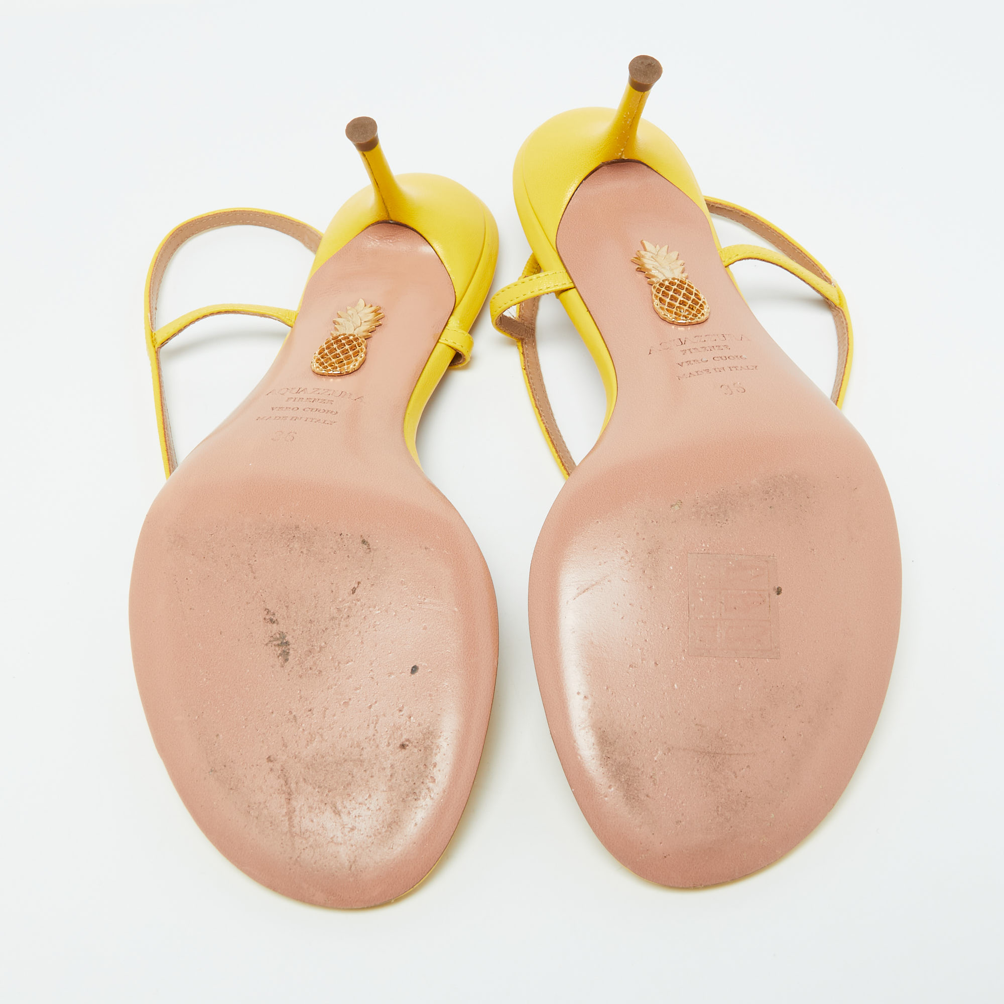 Aquazzura Yellow Leather Divina Slingback Sandals Size 36