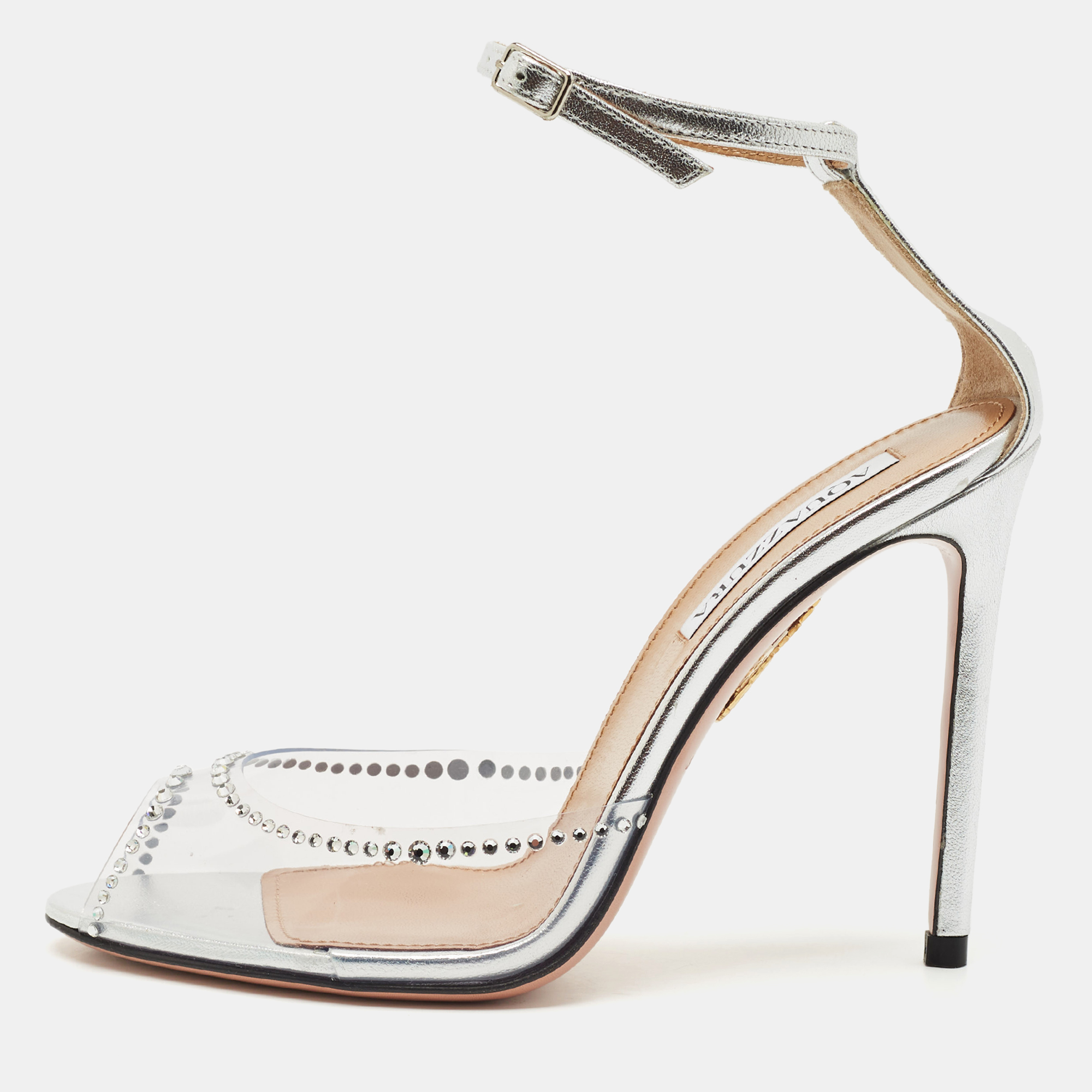 Aquazzura Transparent/Silver PVC and Leather Ray Of Light Sandals Size
Aquazzura Transparent/Silver PVC and Leather Ray Of Light Sandals Size