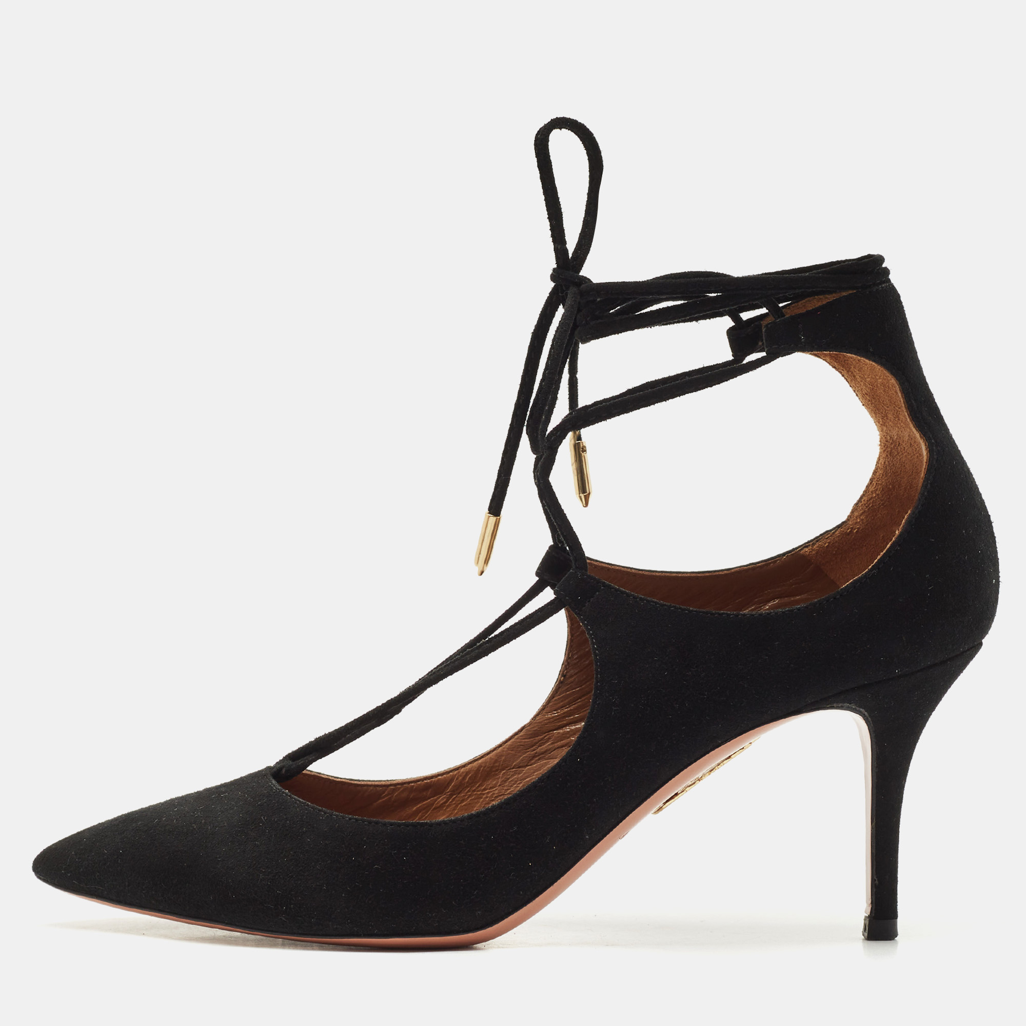 Aquazzura Black Suede Christy Pointed Toe Ankle Wrap Pumps Size
Aquazzura Black Suede Christy Pointed Toe Ankle Wrap Pumps Size