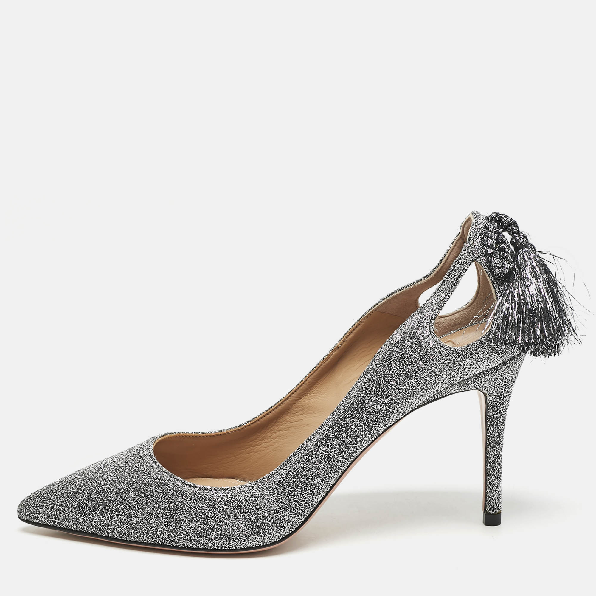 Aquazzura Silver Metallic Lurex Fabric Forever Marilyn Fringe Pumps Size
Aquazzura Silver Metallic Lurex Fabric Forever Marilyn Fringe Pumps Size