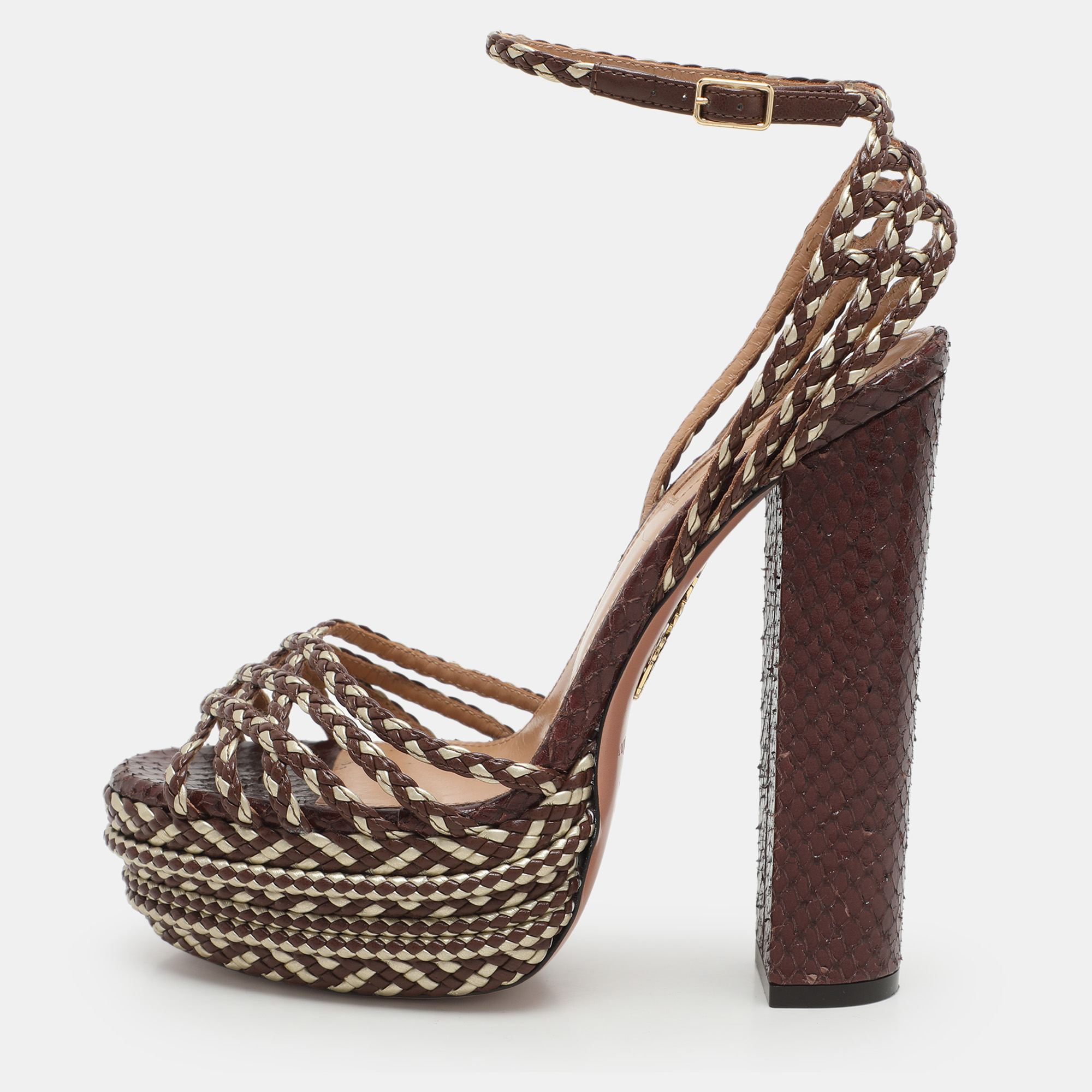 Aquazzura Brown/Light Gold Braided Leather Cozumel Platform Sandals Size
Aquazzura Brown/Light Gold Braided Leather Cozumel Platform Sandals Size