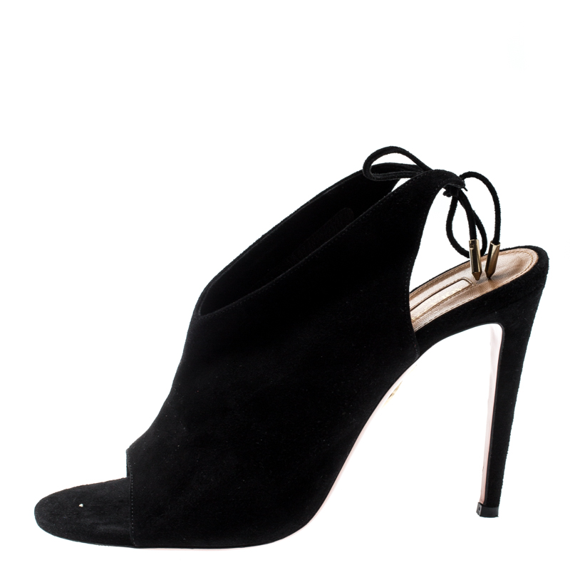 Aquazzura Black Suede Sexy Thing Open Toe Ankle Wrap Sandals Size 39.5