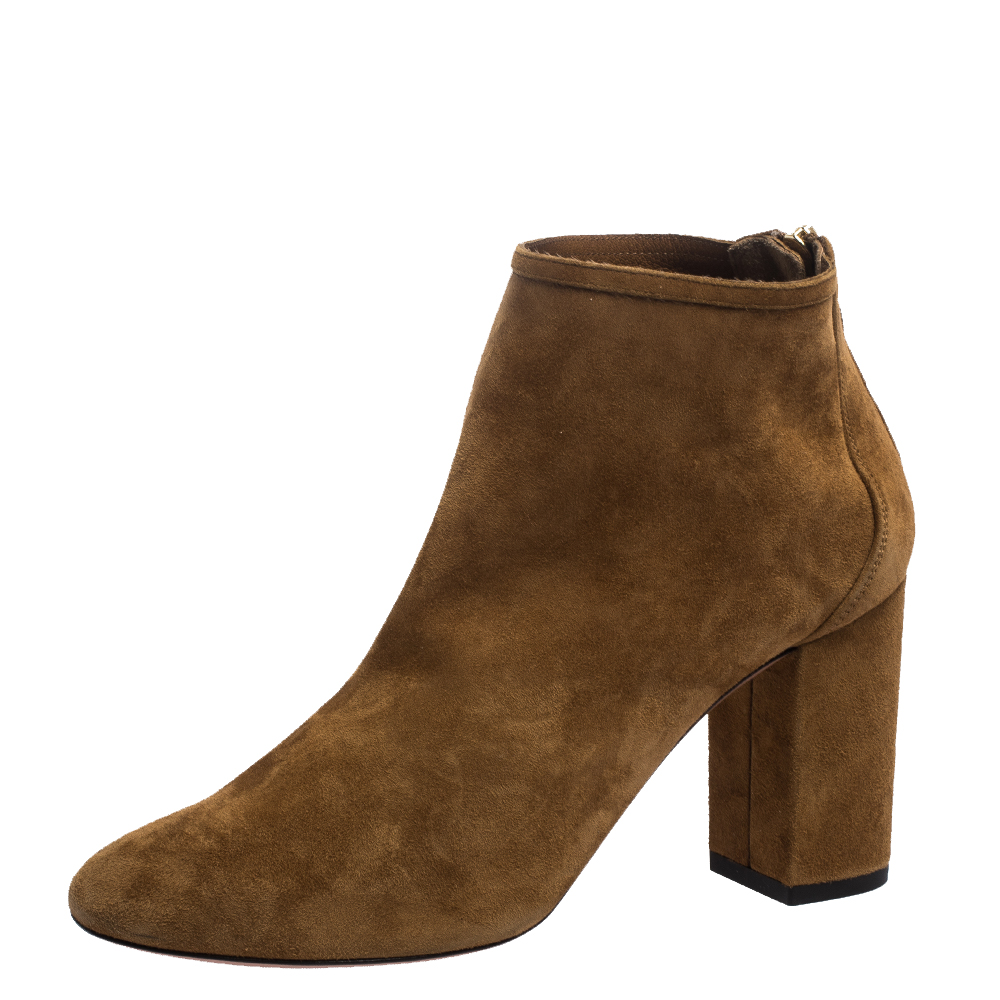 Image of Aquazzura Brown Suede Downtown Ankle Boots Size