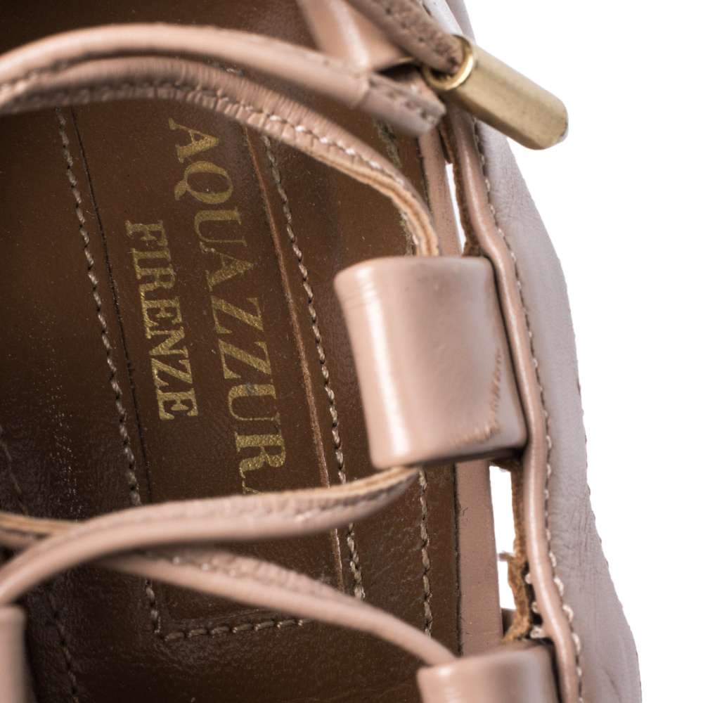 Aquazzura Beige Leather Gladiator Ankle Wrap Sandals Size 37