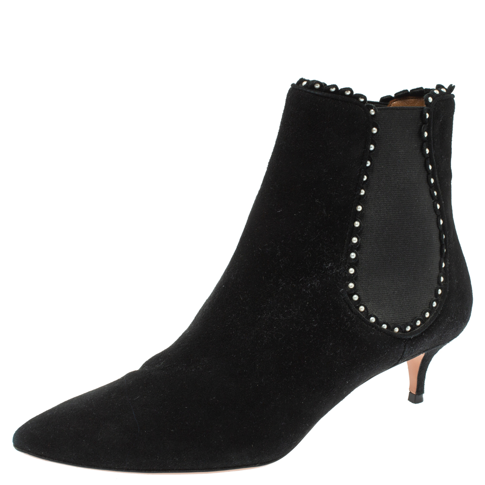 Image of Aquazzura Black Suede Pearl Layered Ankle Boots Size .