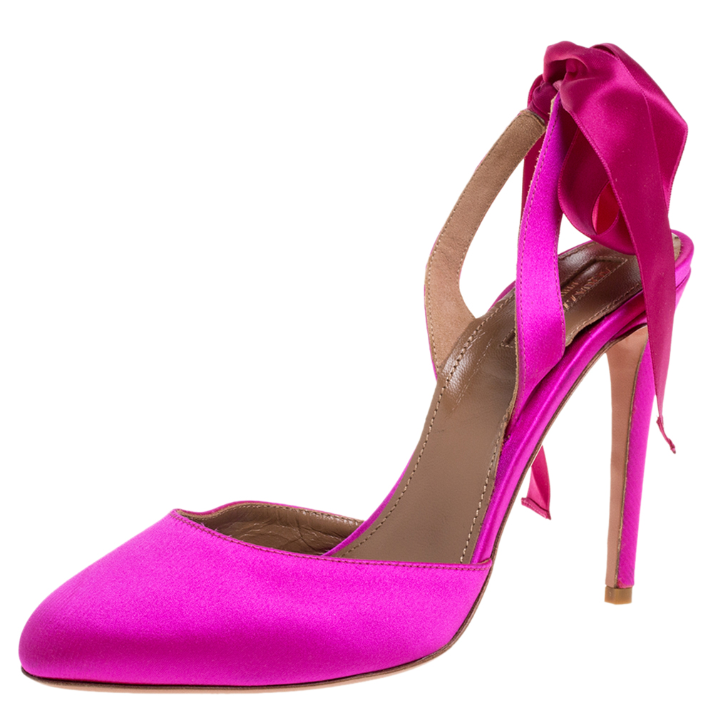 Image of Aquazurra Pink Satin Tie Up Slingback Sandals Size