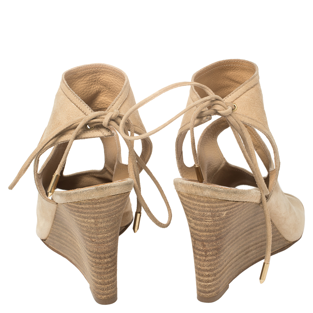 Aquazzura Beige Suede Cutout Sexy Thing Ankle Wrap Sandals Size 37