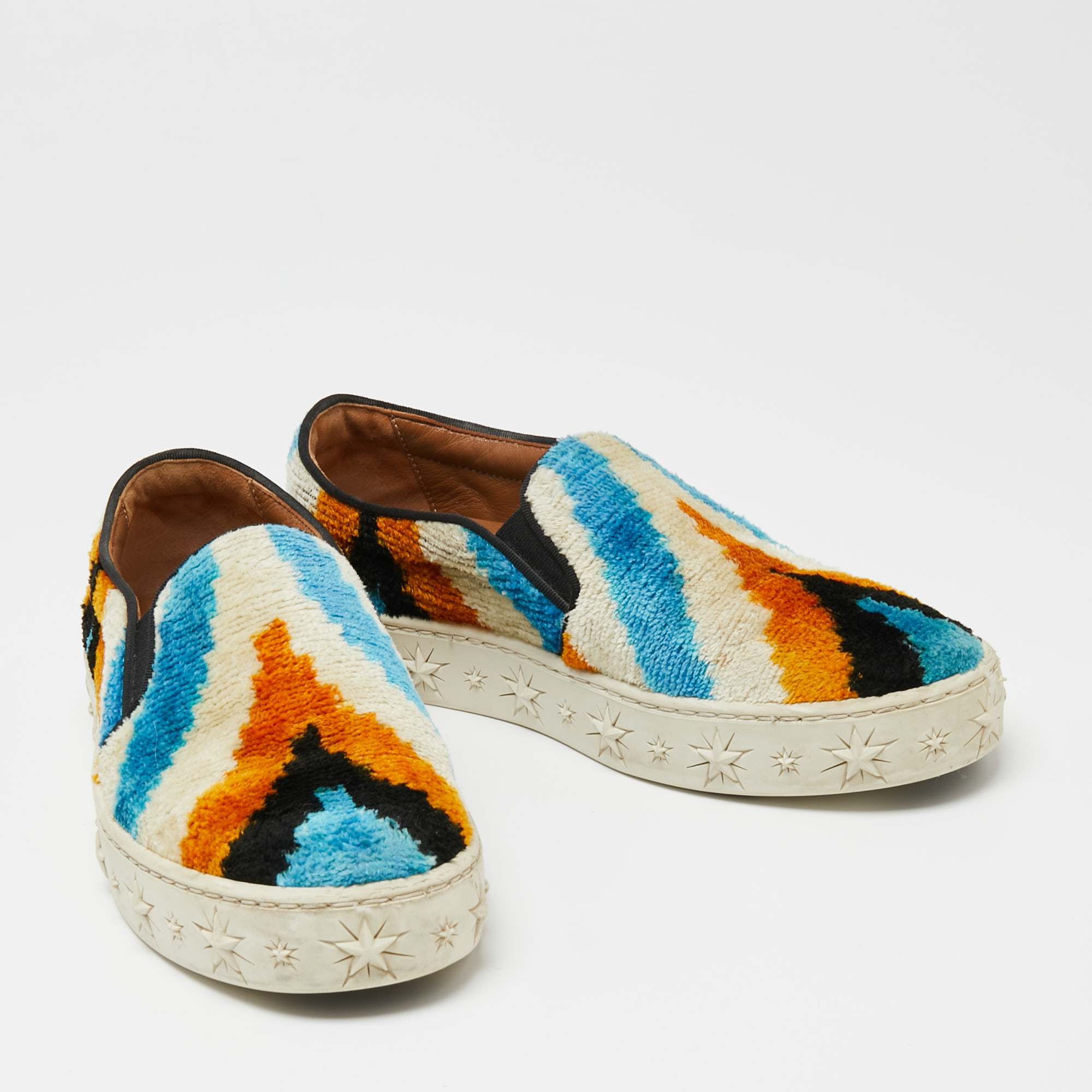 Aquazzura Multicolor Velvet Slip On Sneakers Size 35.5