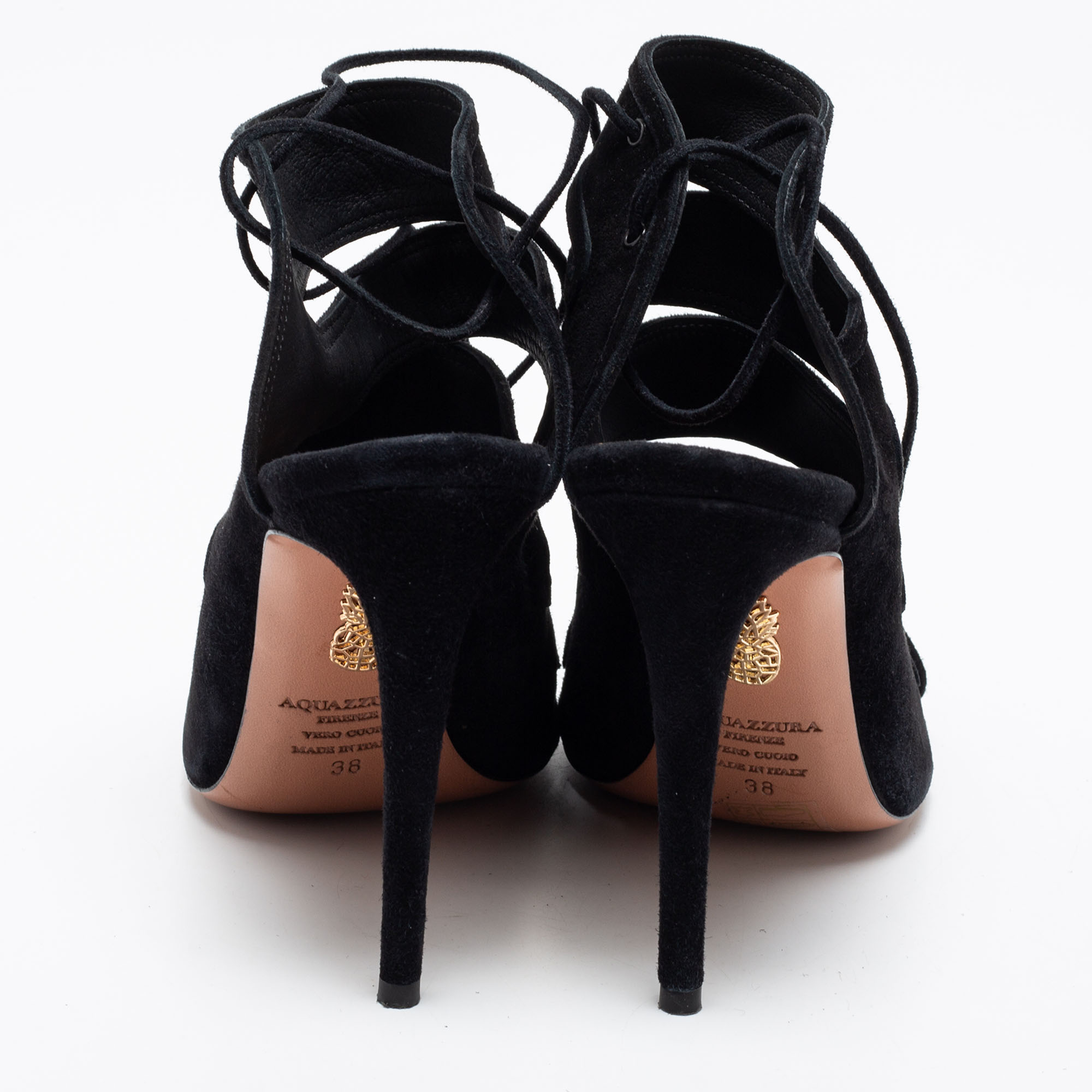 Aquazzura Black Suede Sloane Cut Out Tie Up Sandals Size 38