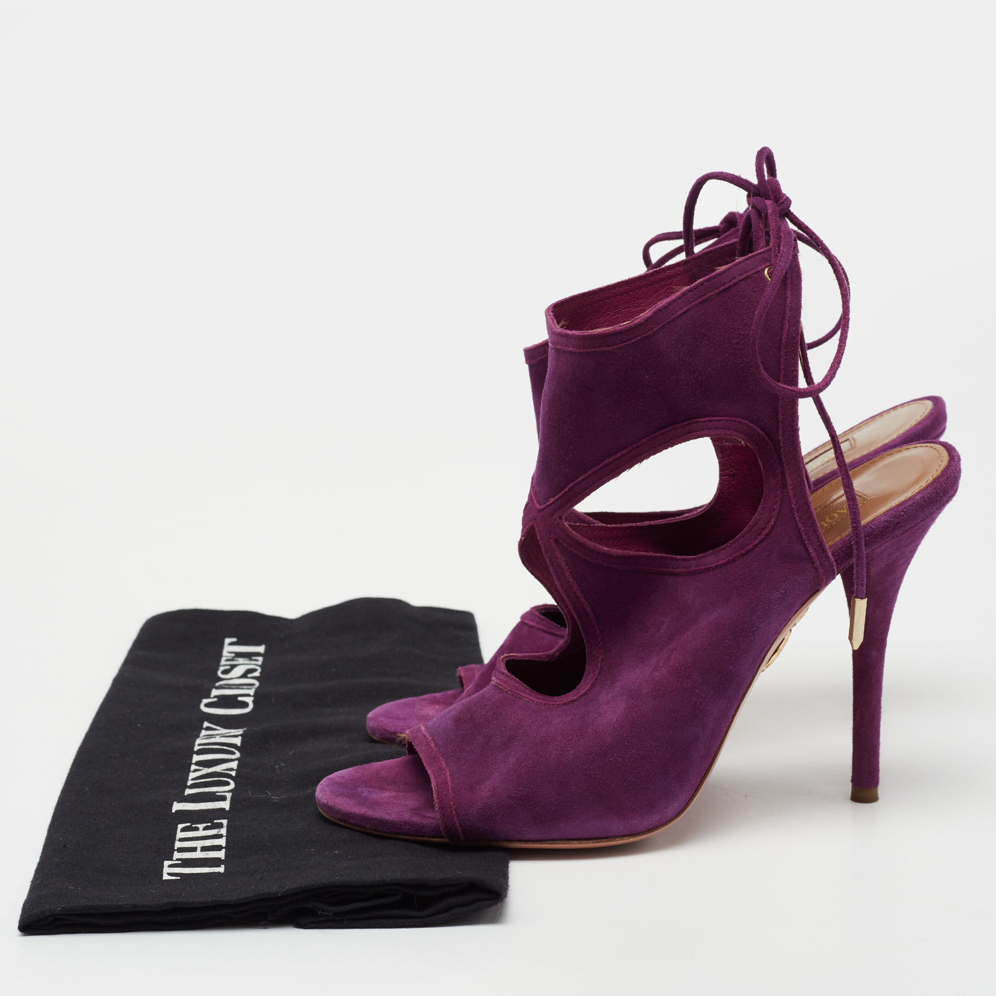 Aquazzura Purple Cut Out Suede Sexy Thing Tie Up Sandals Size 37