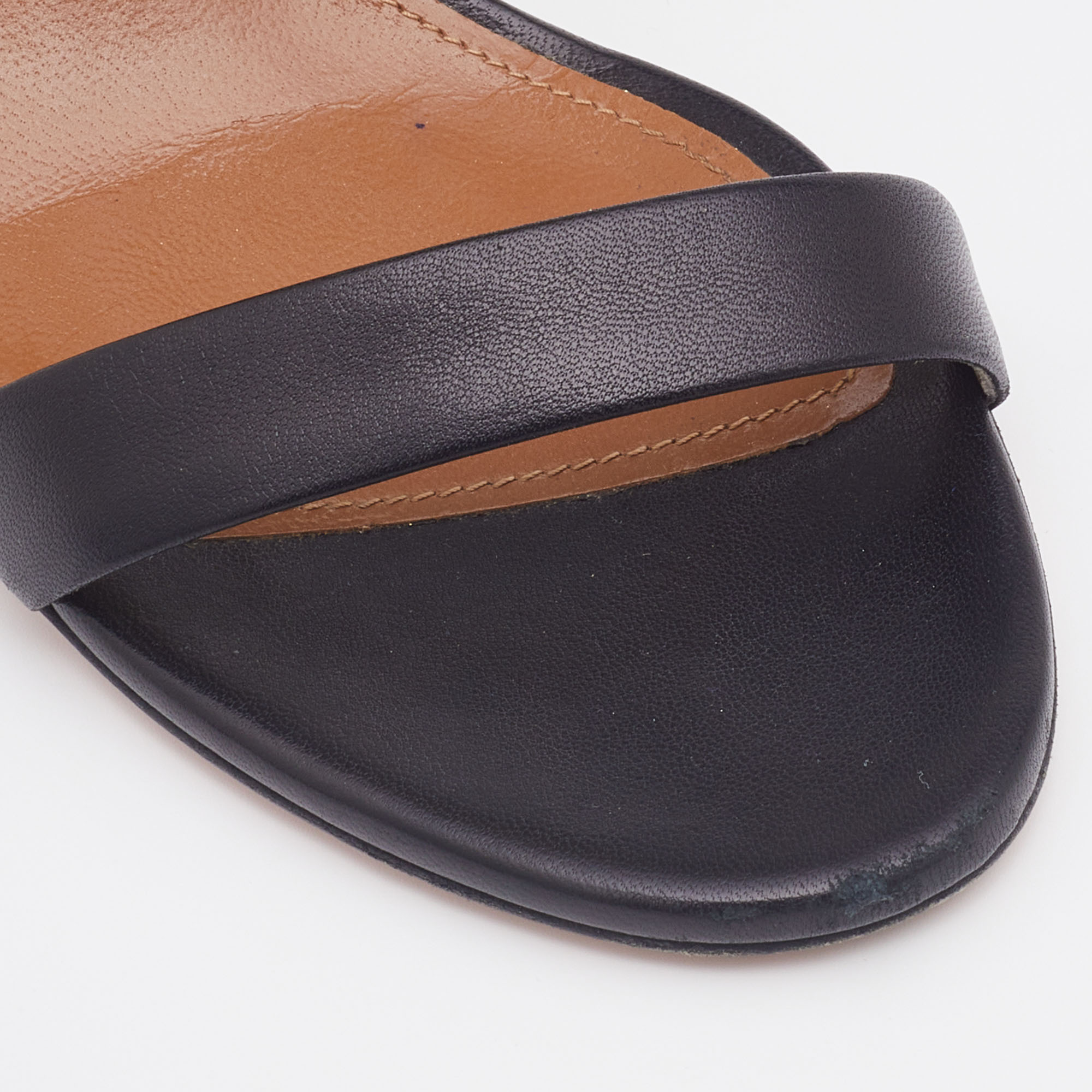 Aquazzura Black Leather Spin Me Around Ankle Cuff Sandals Size 36.5