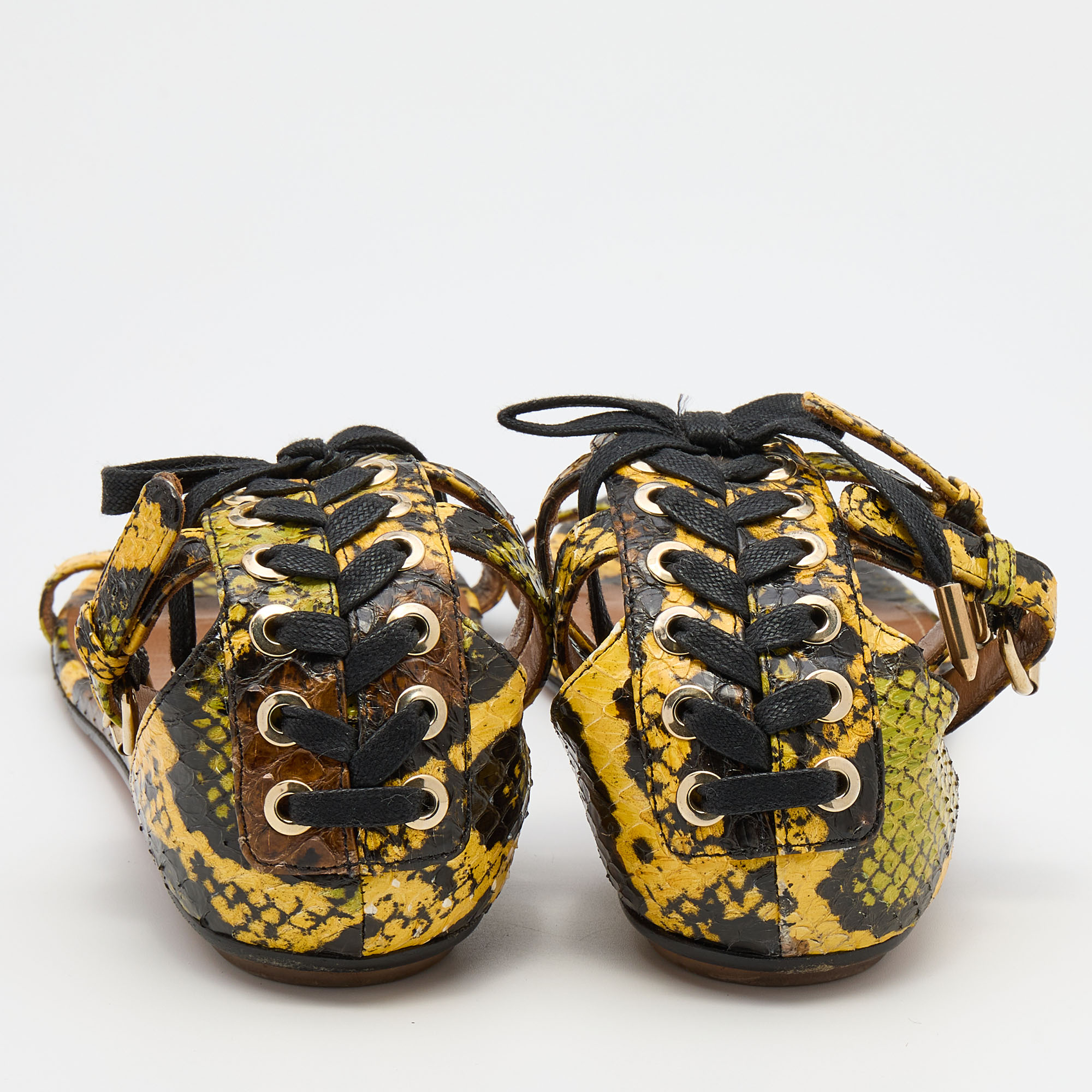Aquazzura Multicolor Python Ankle Strap Flat Sandals Size 38