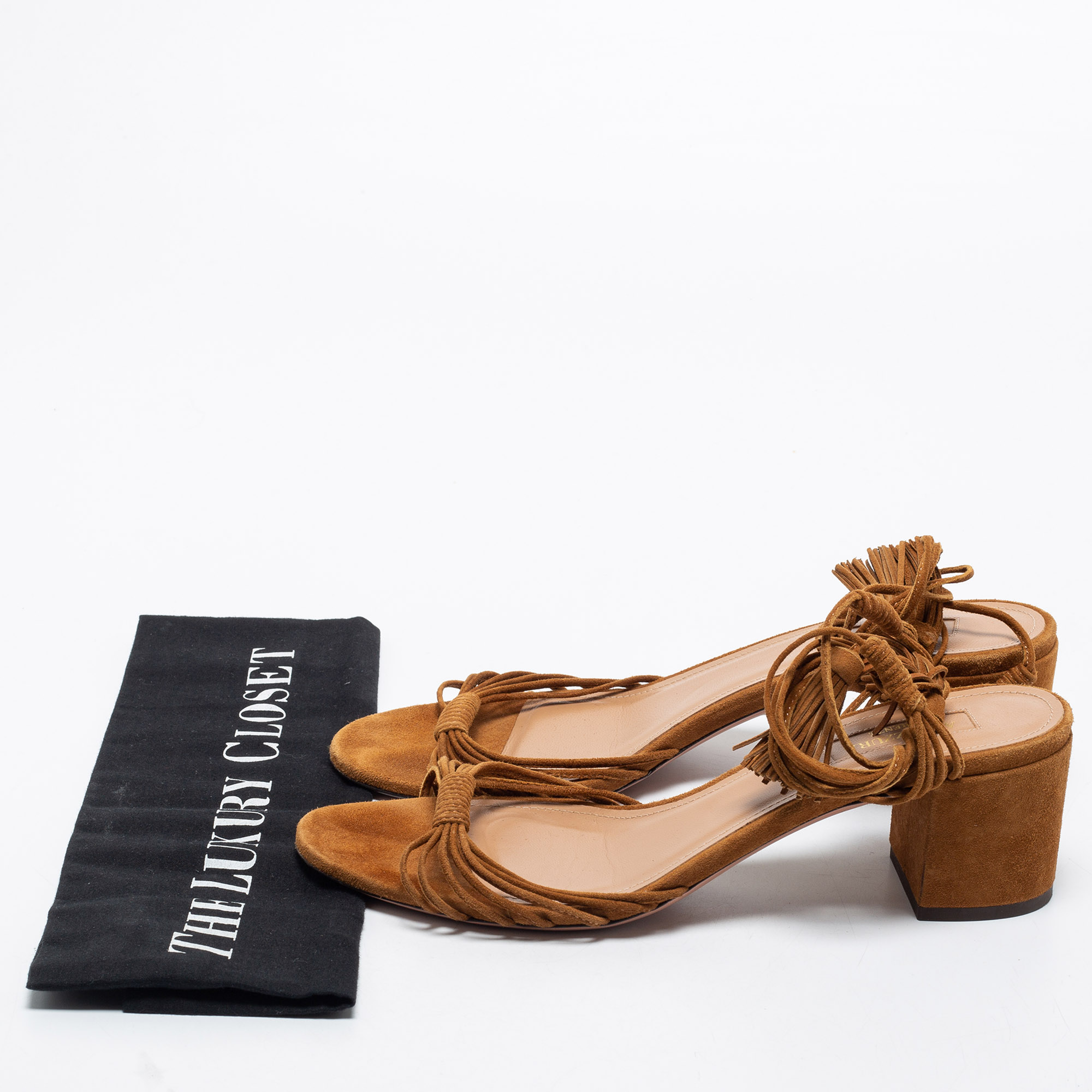 Aquazzura Brown Suede Ankle Strap Sandals Size 39.5