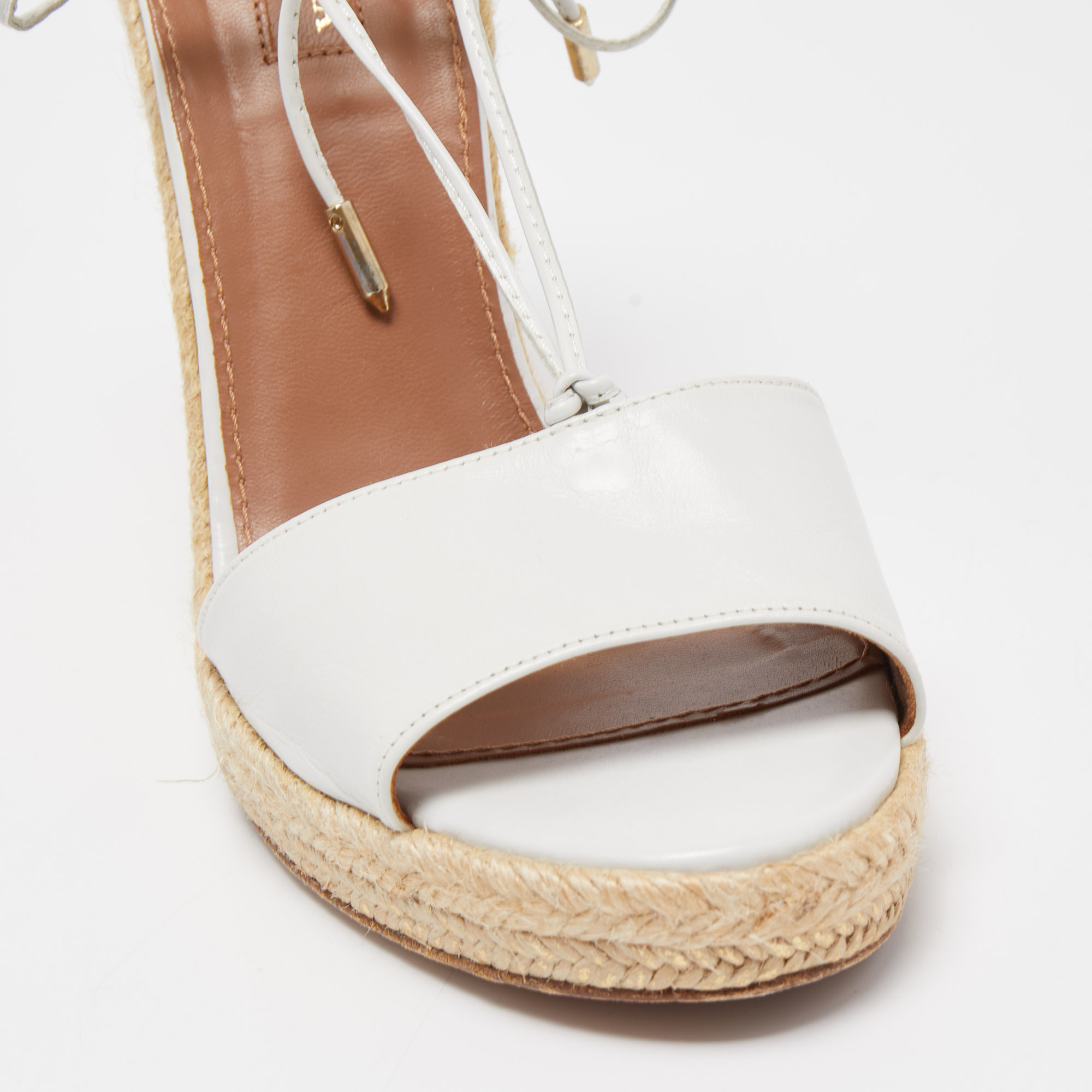 Aquazzura White Leather Alexa Wedge Espadrille Sandals Size 40