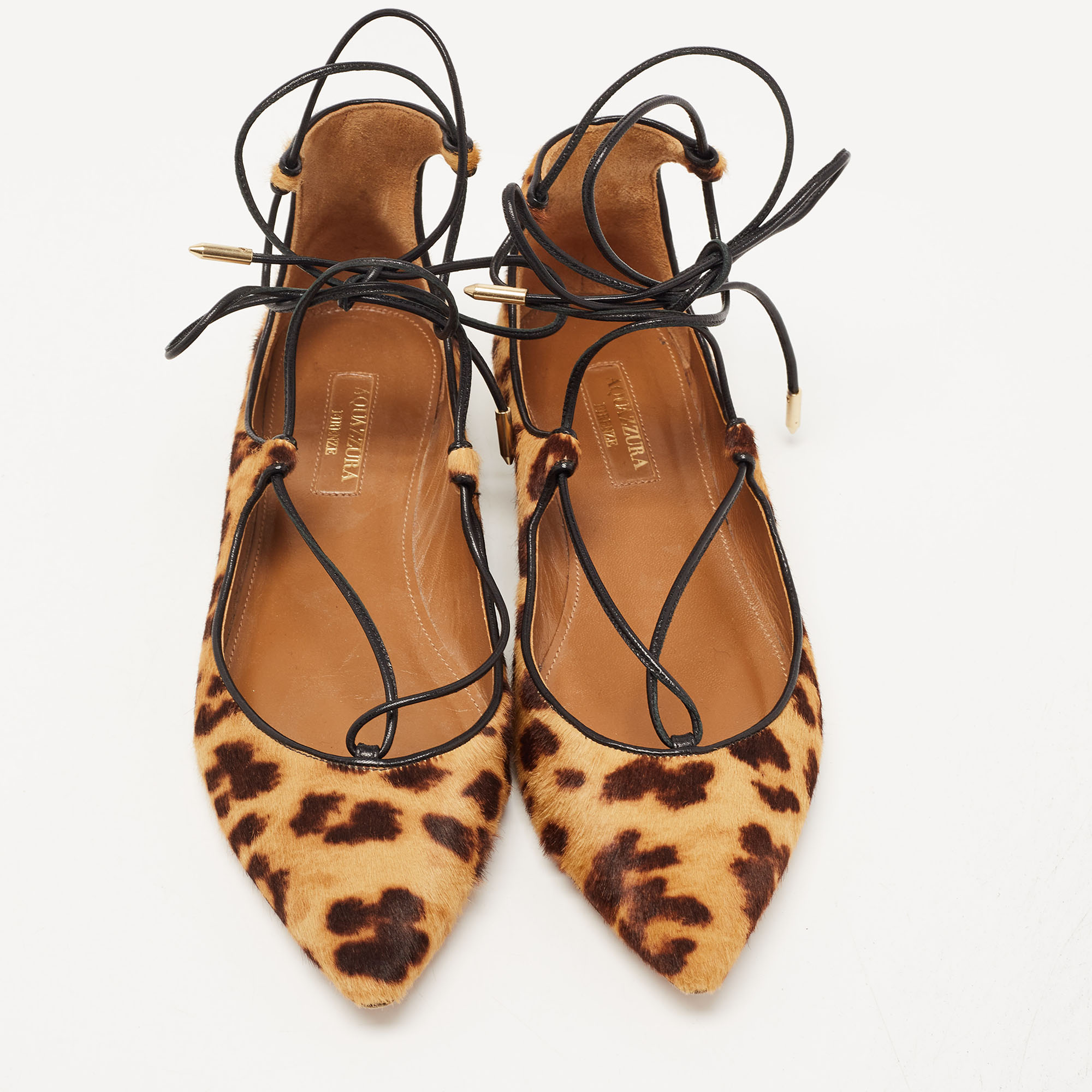 Aquazzura Brown Leopard Print Calf Hair Christy Ballet Flats Size 35