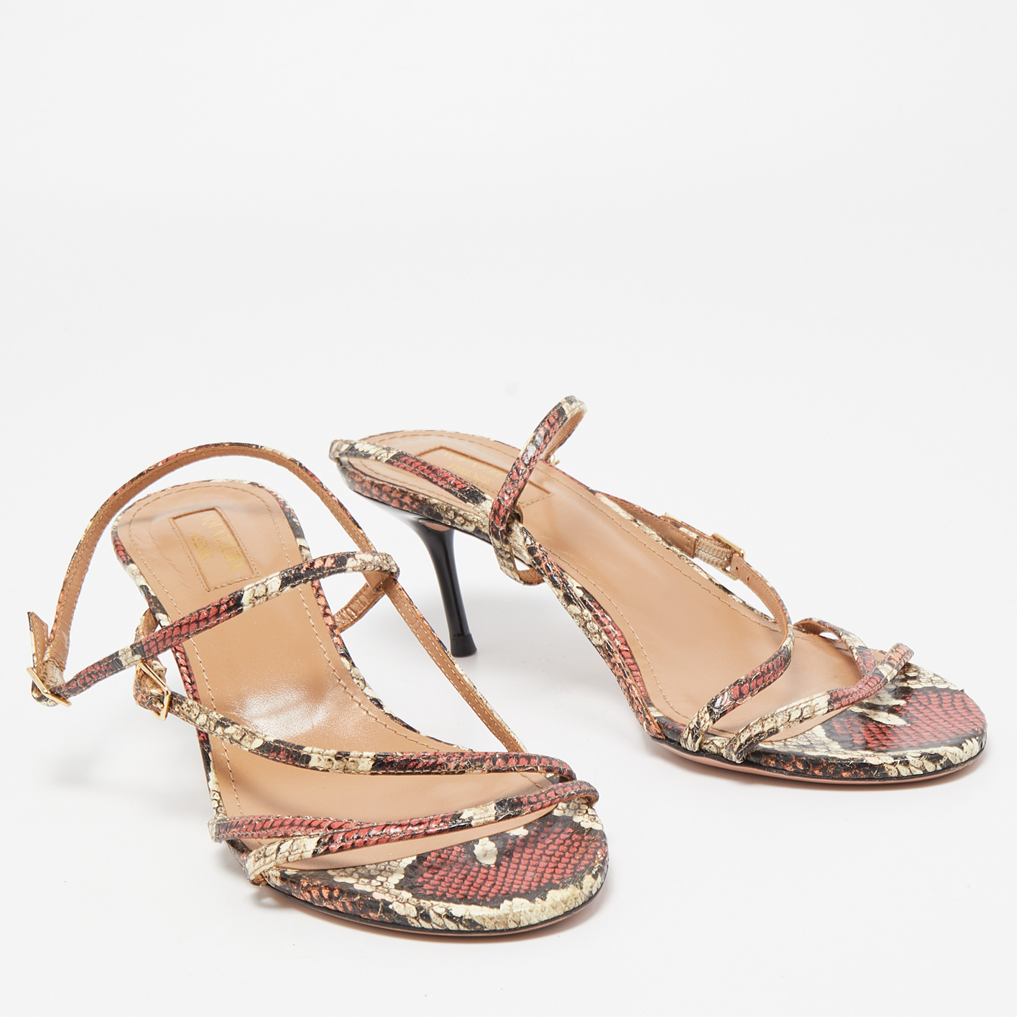 Aquazzura Multicolor Python Embossed Leather Carolyne Strappy Sandals Size 38