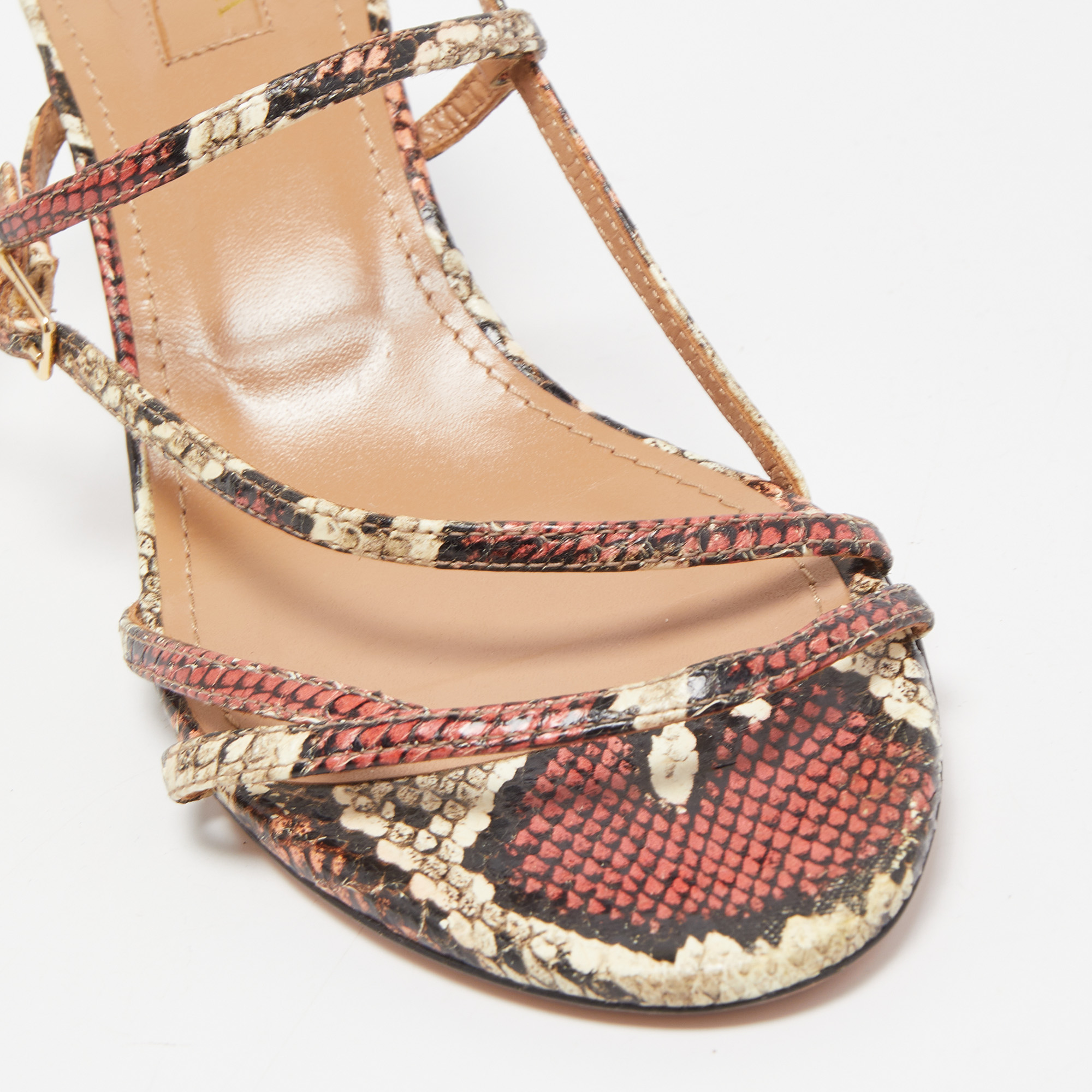 Aquazzura Multicolor Python Embossed Leather Carolyne Strappy Sandals Size 38