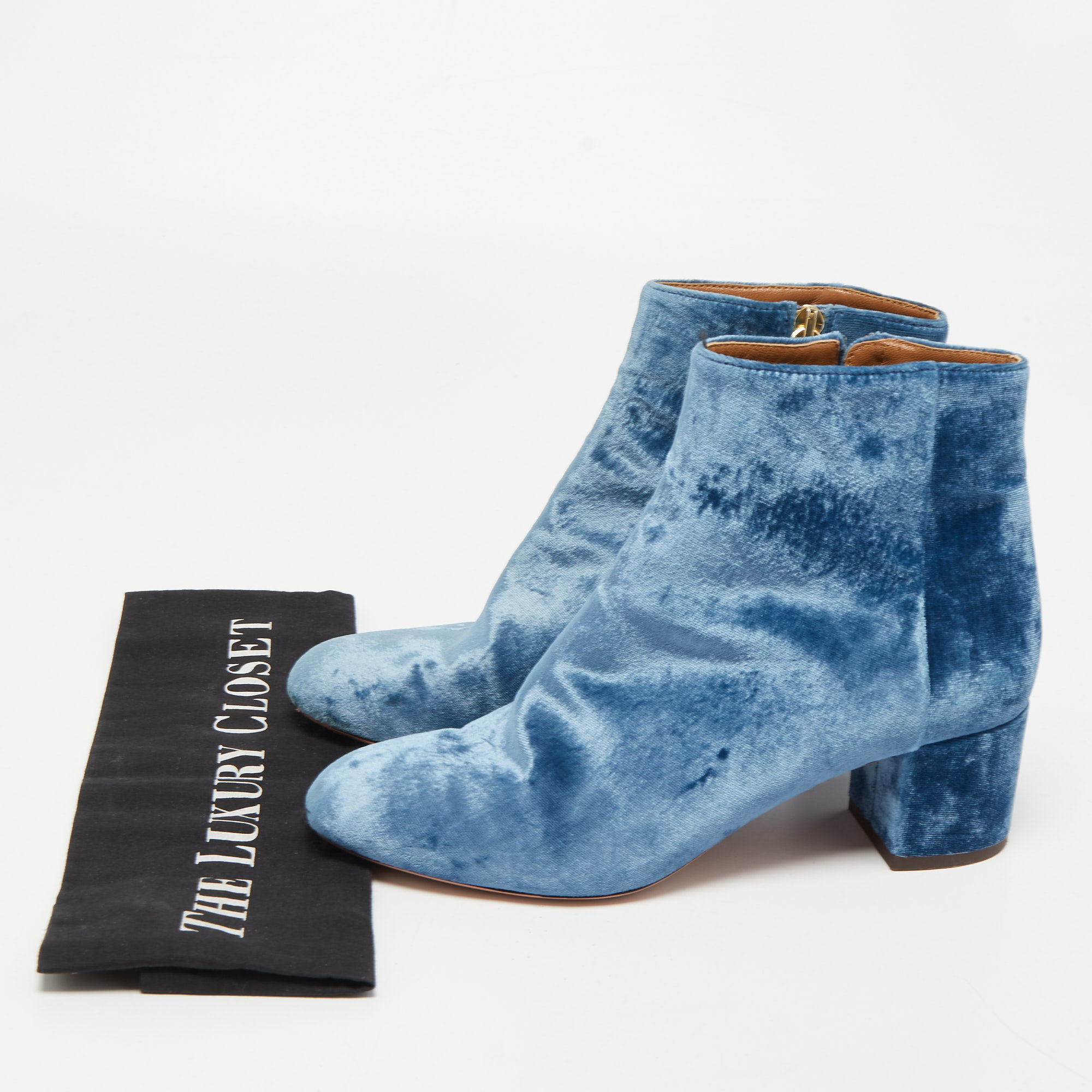 Aquazzura Blue Velvet Ankle Boots Size 37