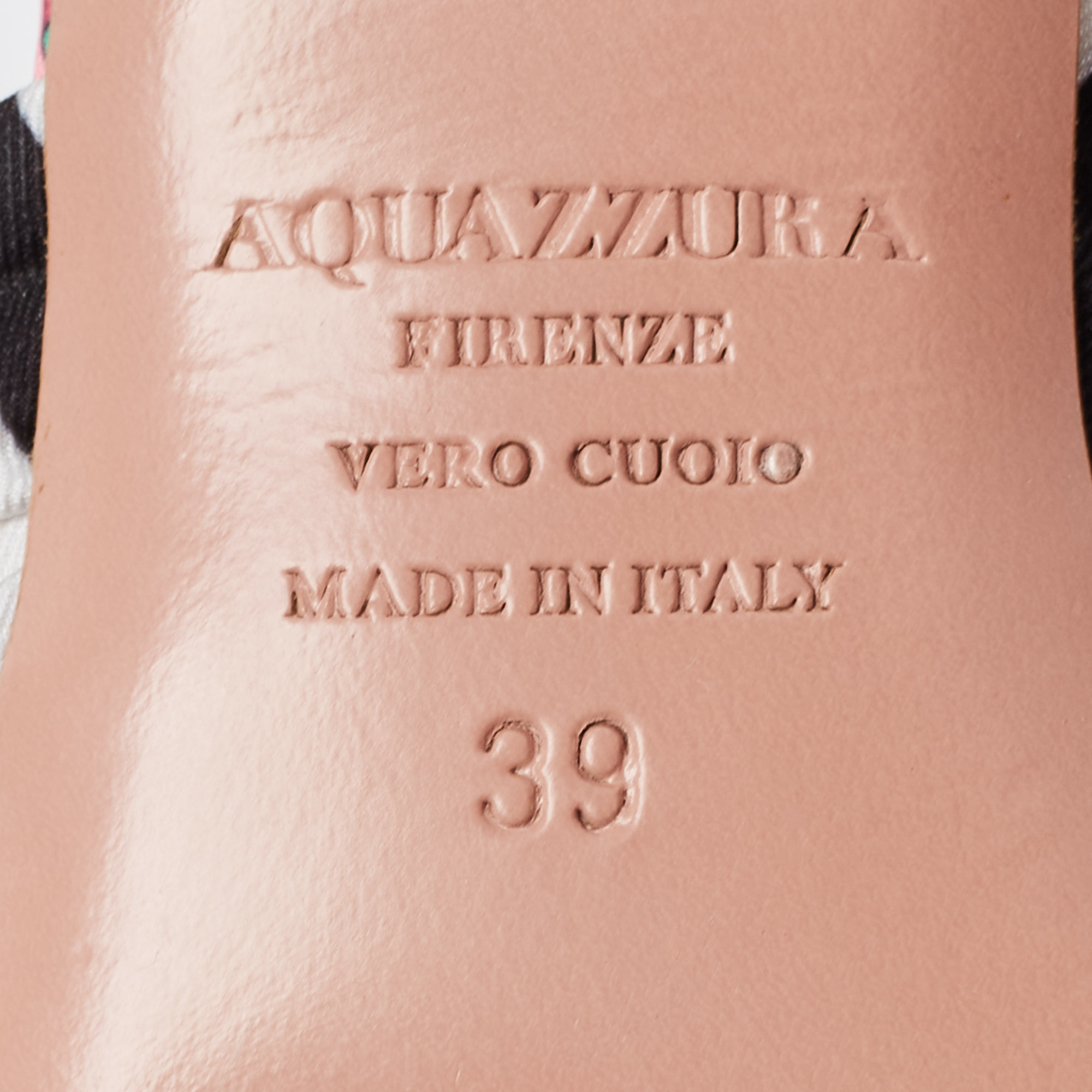 Aquazzura X Racil Multicolor Printed Fabric Slide Sandals Size 39