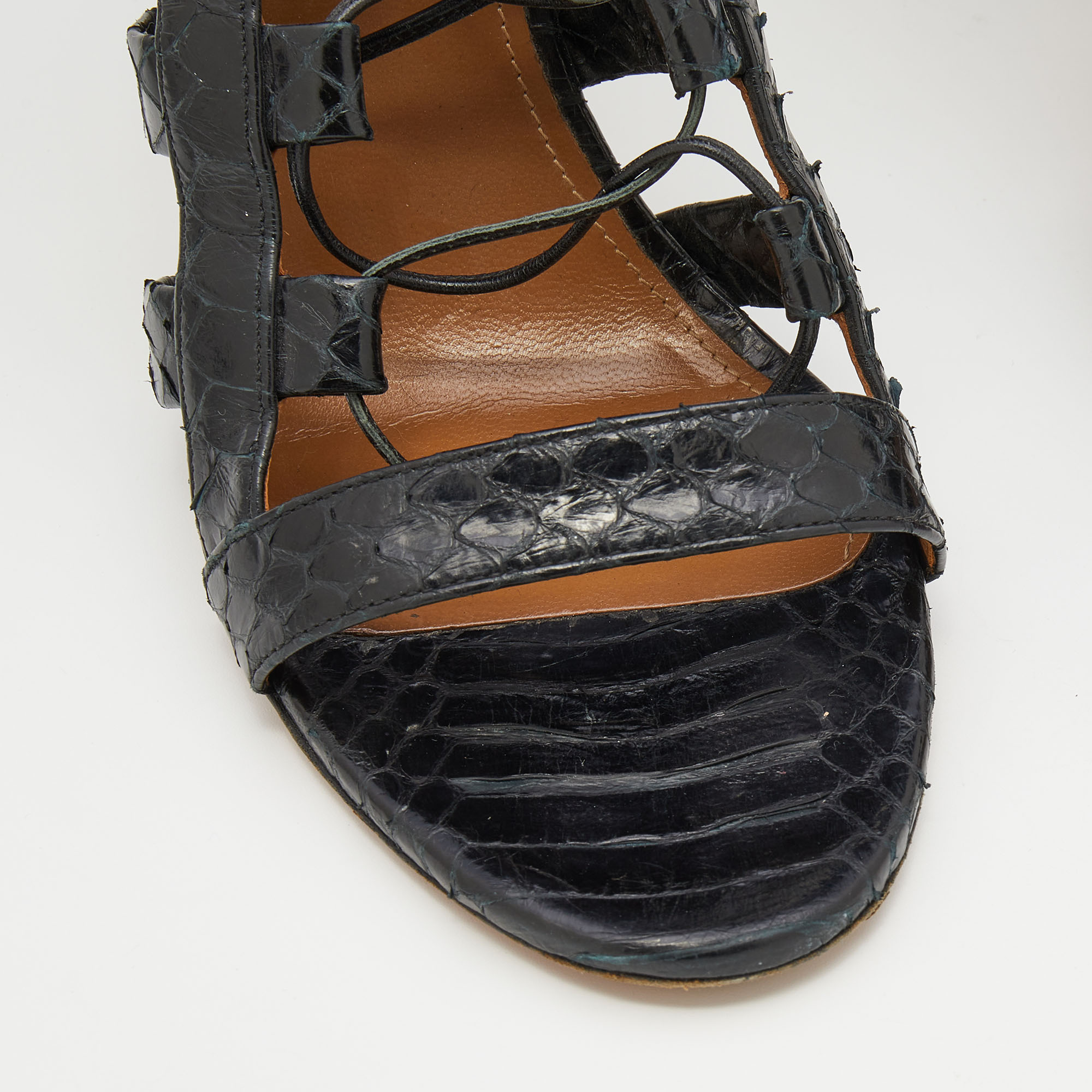 Aquazzura Black Watersnake Leather Amazon Lace Up Open Toe Sandals Size 36