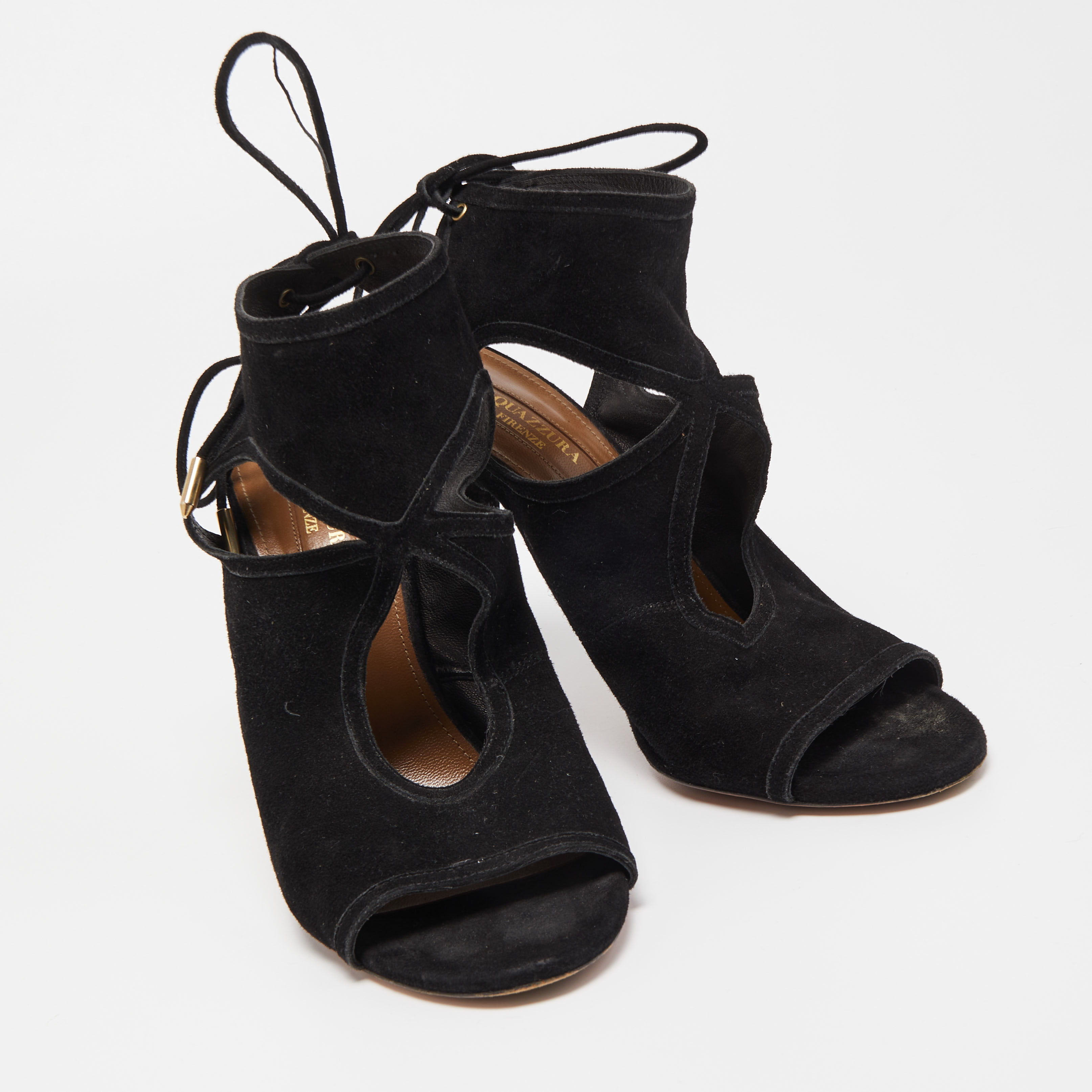 Aquazzura Black Suede Tie Up Strap Sandals Size 37