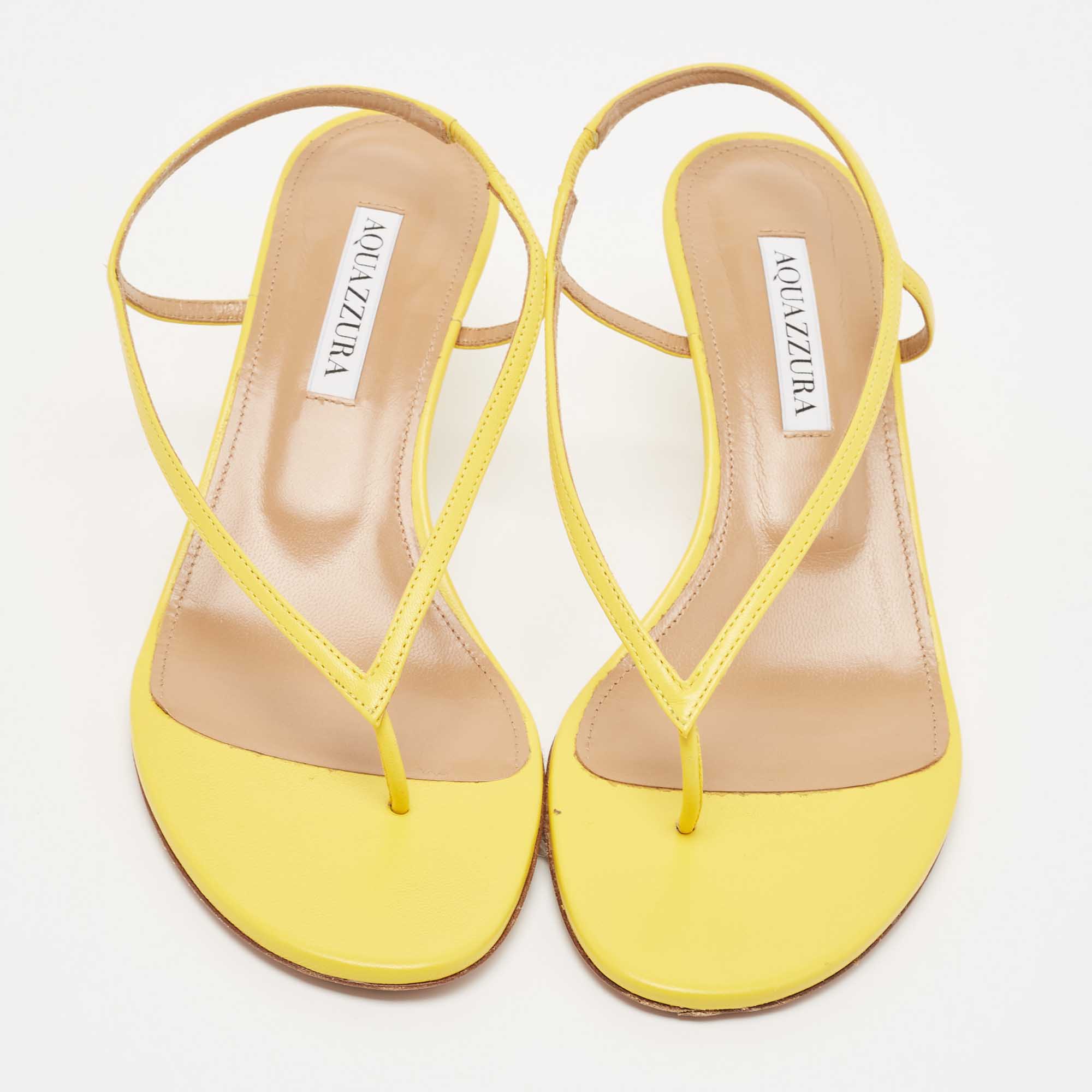 Aquazzura Yellow Leather Slingback Sandals Size 38