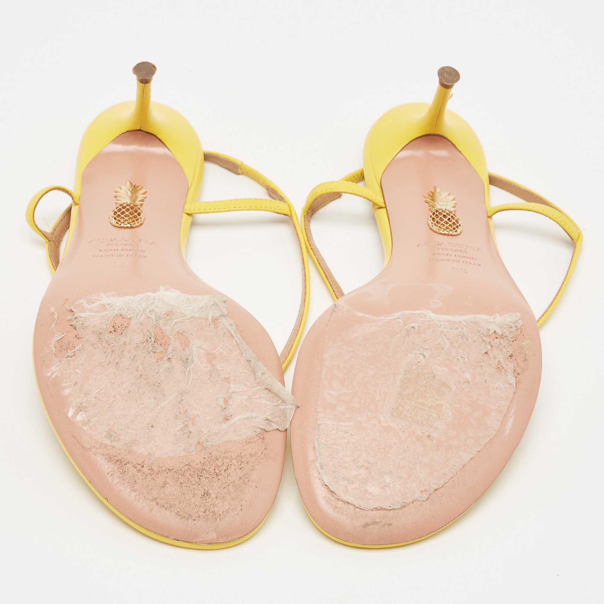 Aquazzura Yellow Leather Slingback Sandals Size 38