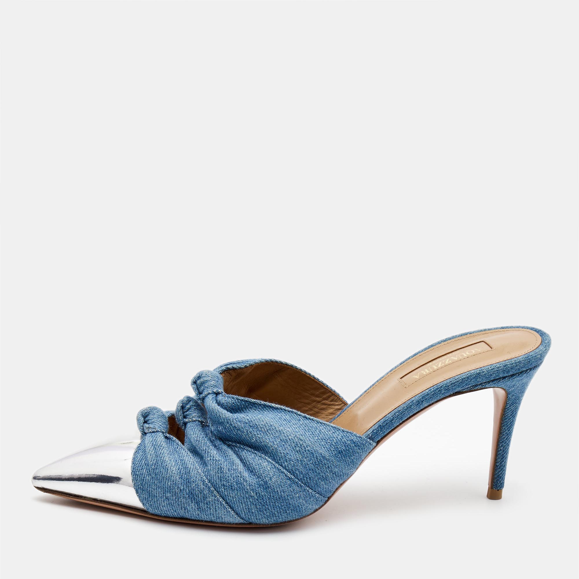 Aquazzura Blue Denim Mule Sandals Size 38