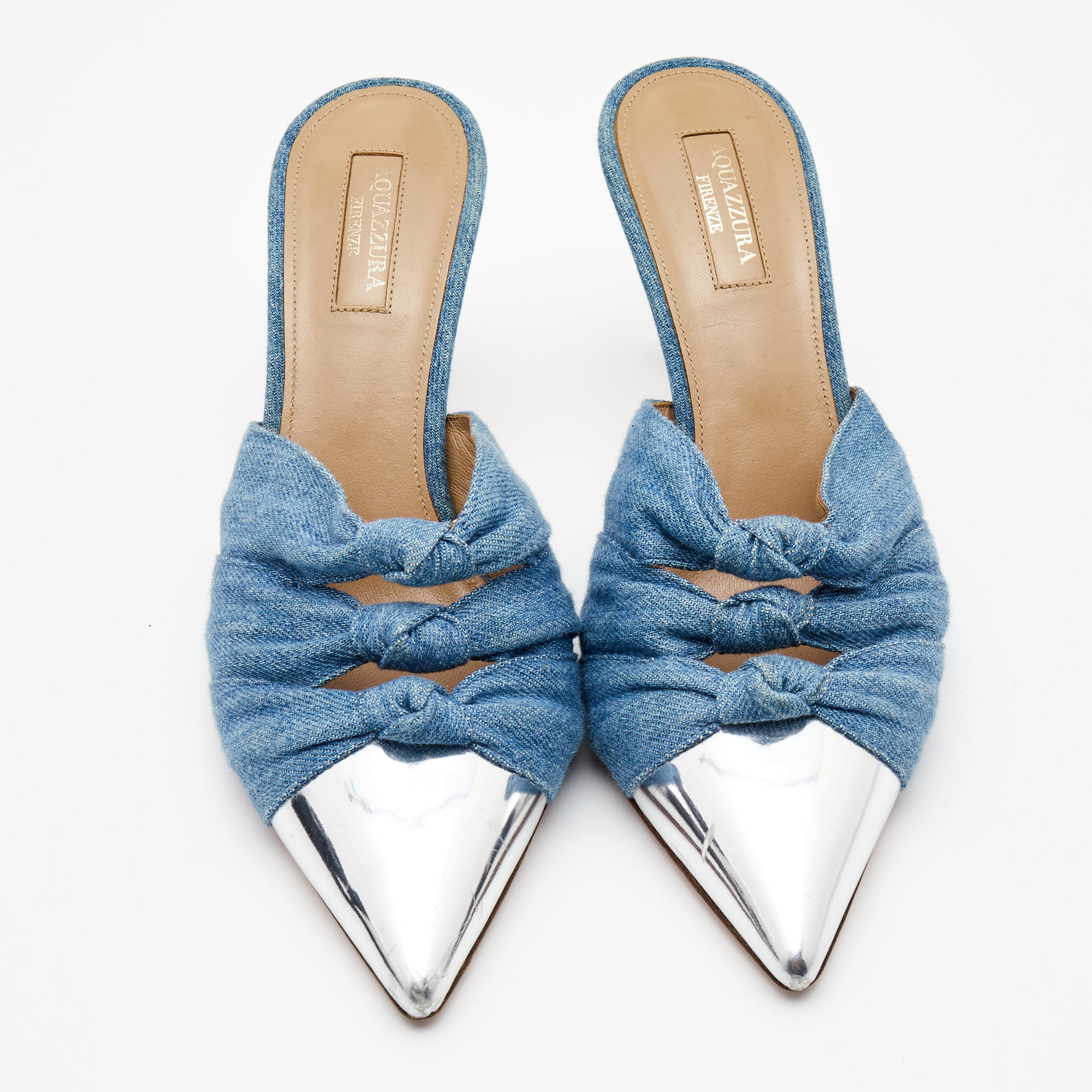 Aquazzura Blue Denim Mule Sandals Size 38