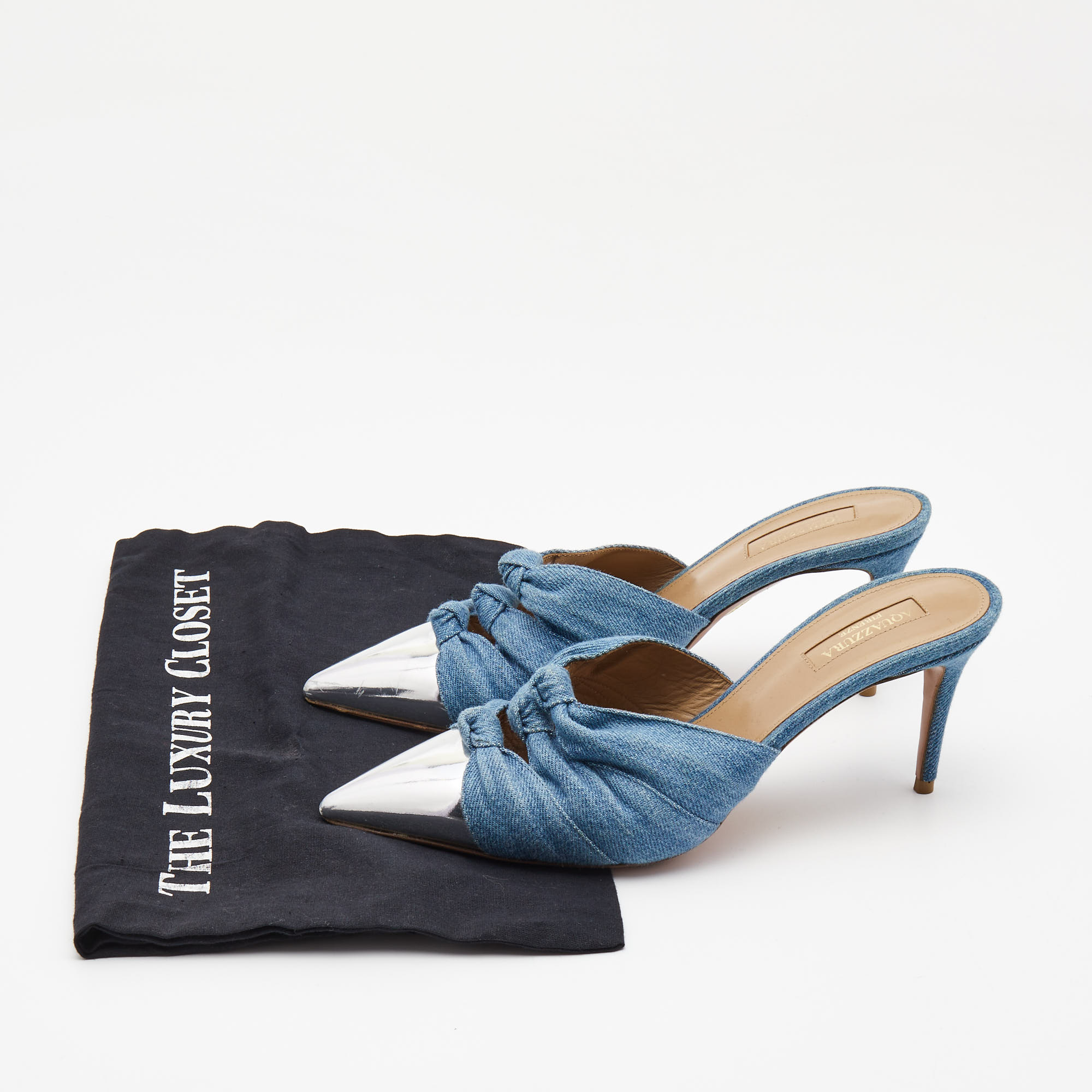 Aquazzura Blue Denim Mule Sandals Size 38