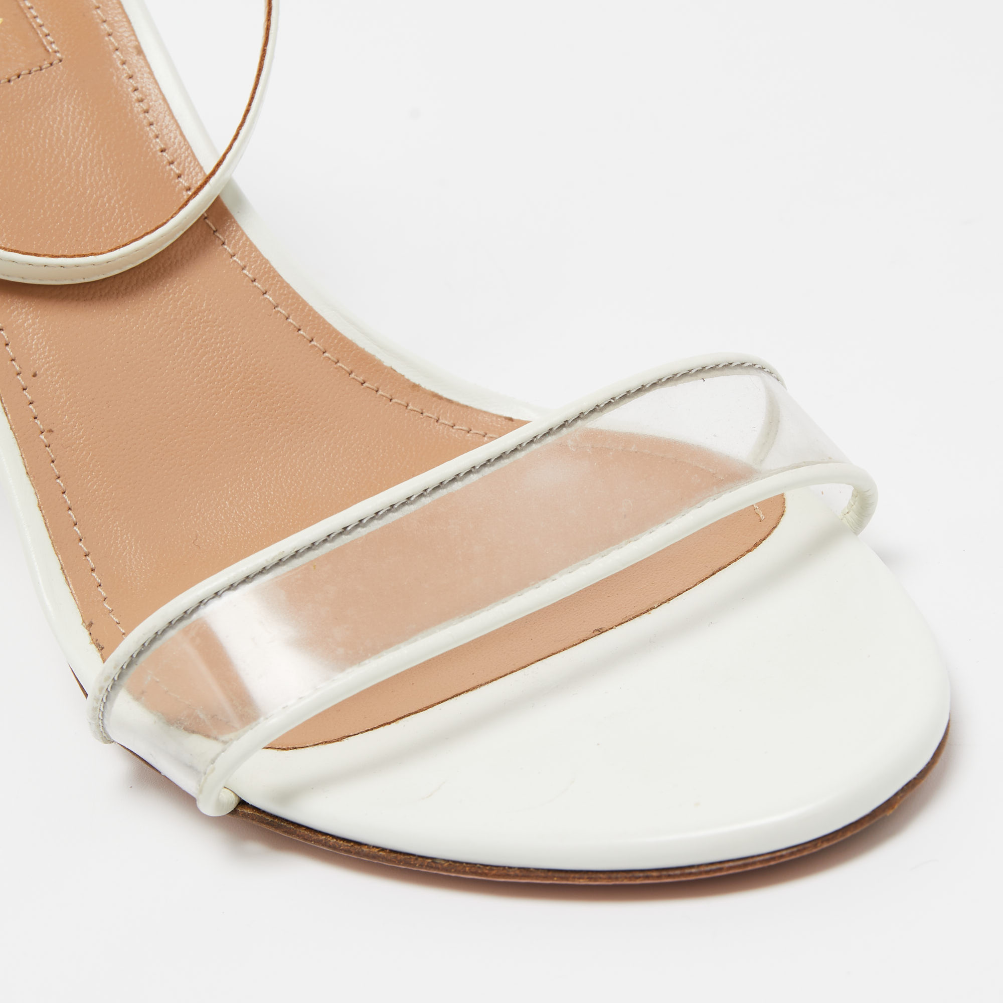 Aquazzura White Leather And PVC Ankle Strap Sandals Size 38.5