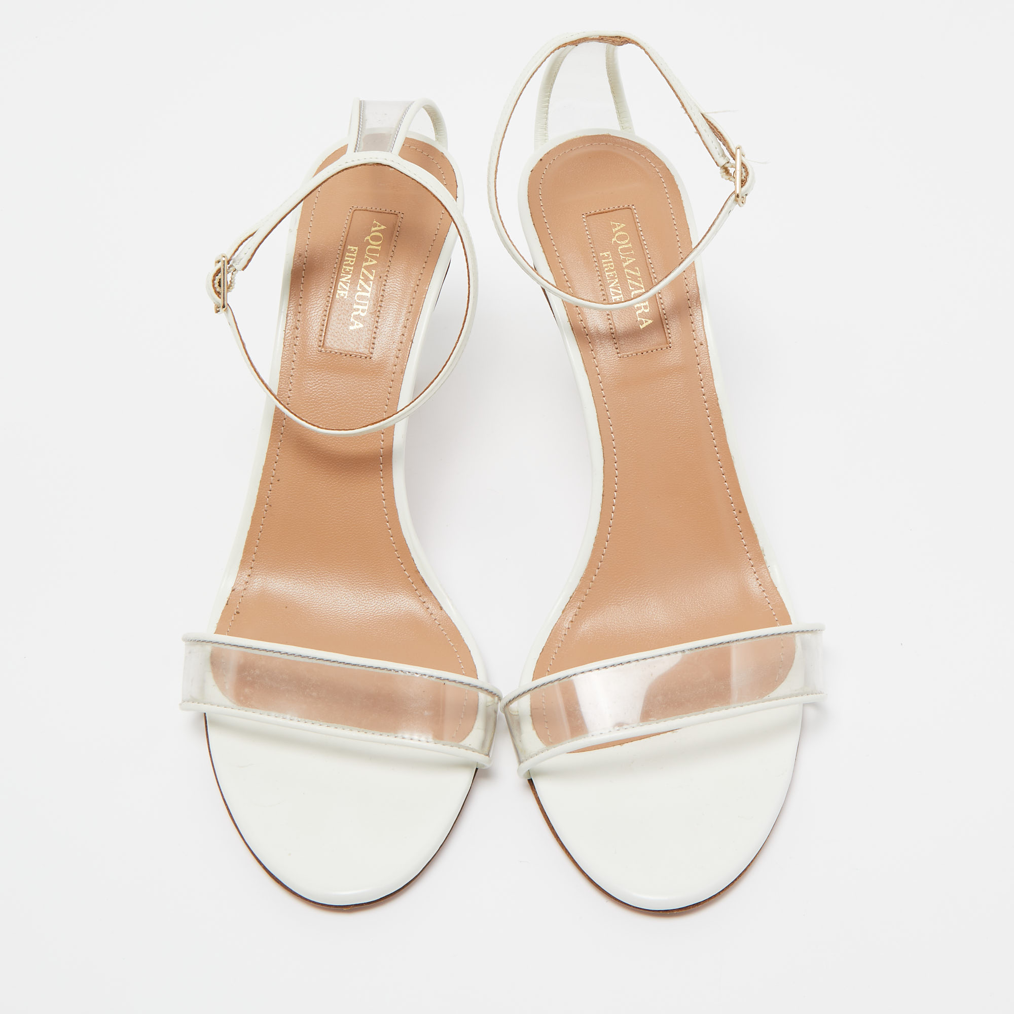 Aquazzura White Leather And PVC Ankle Strap Sandals Size 38.5