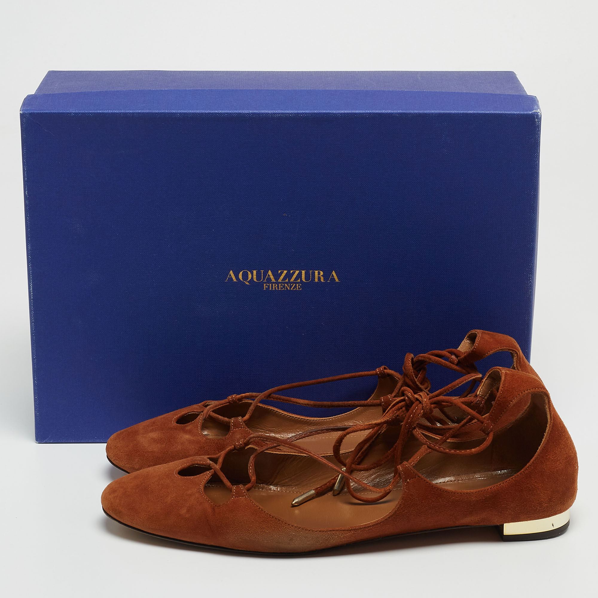 Aquazzura Brown Suede Dancer Ankle Wrap Ballet Flats Size 39