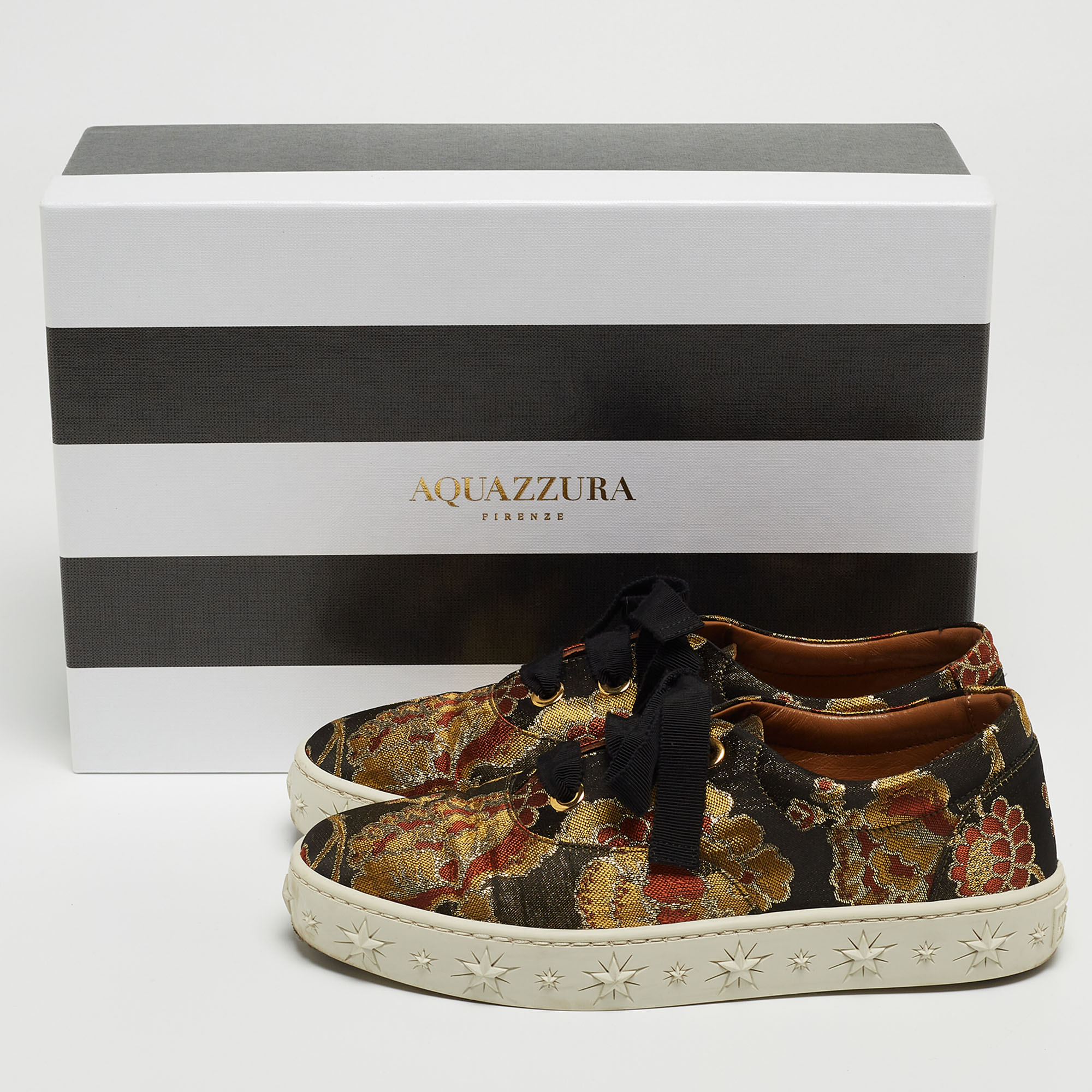 Aquazzura Multicolor Brocade Fabric Low Top Sneakers Size 36.5