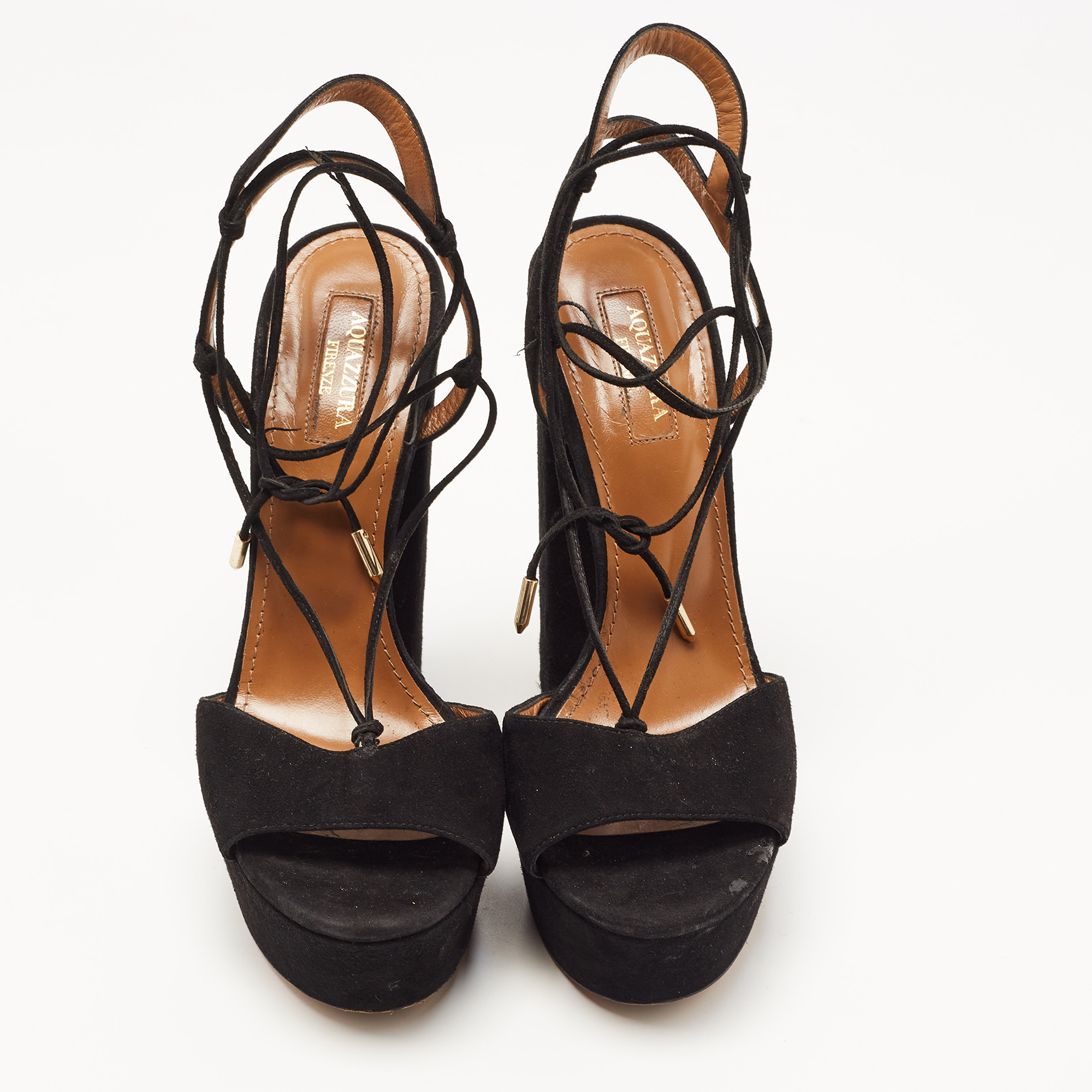 Aquazzura Black Suede Ankle Strap Platform Sandals Size 38