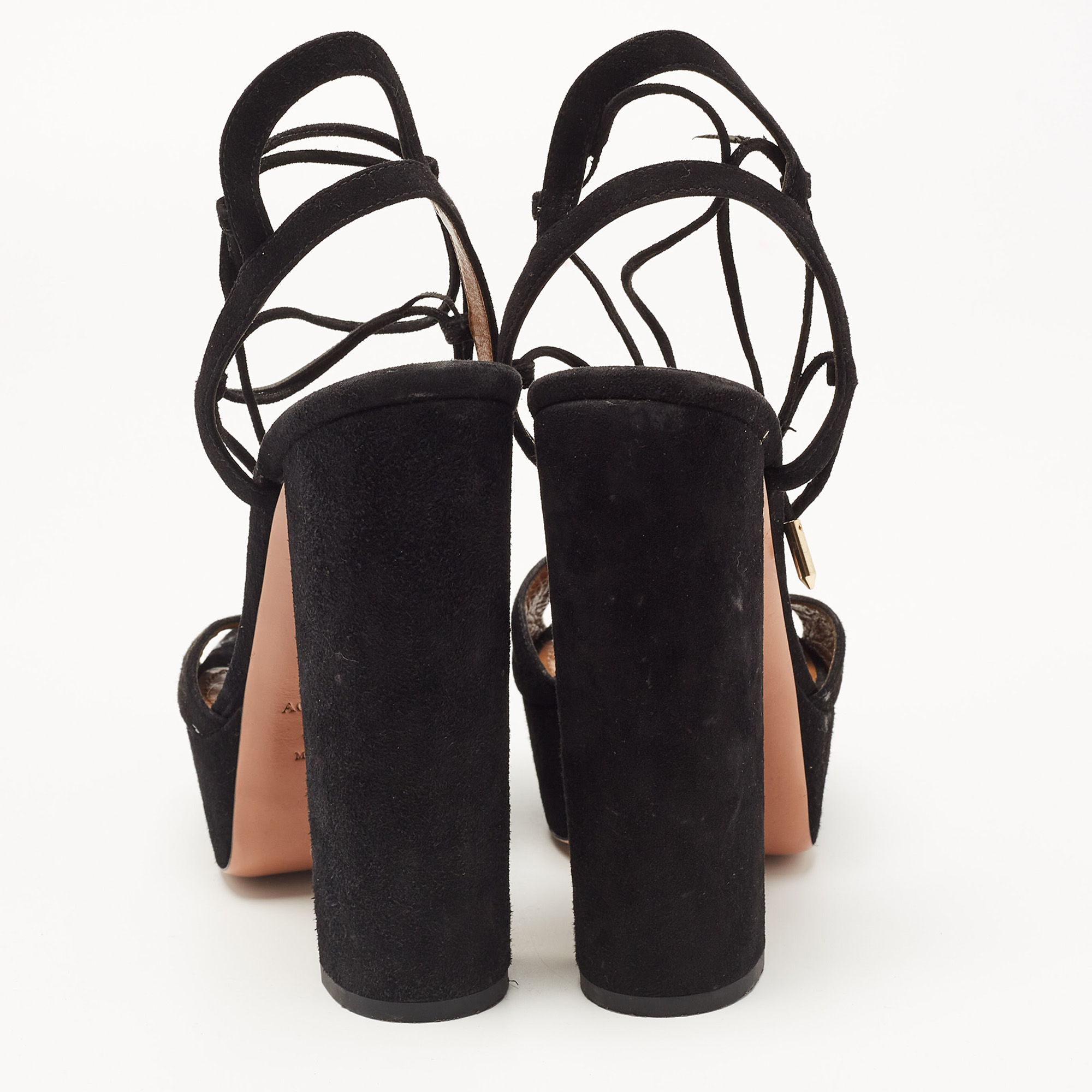Aquazzura Black Suede Ankle Strap Platform Sandals Size 38
