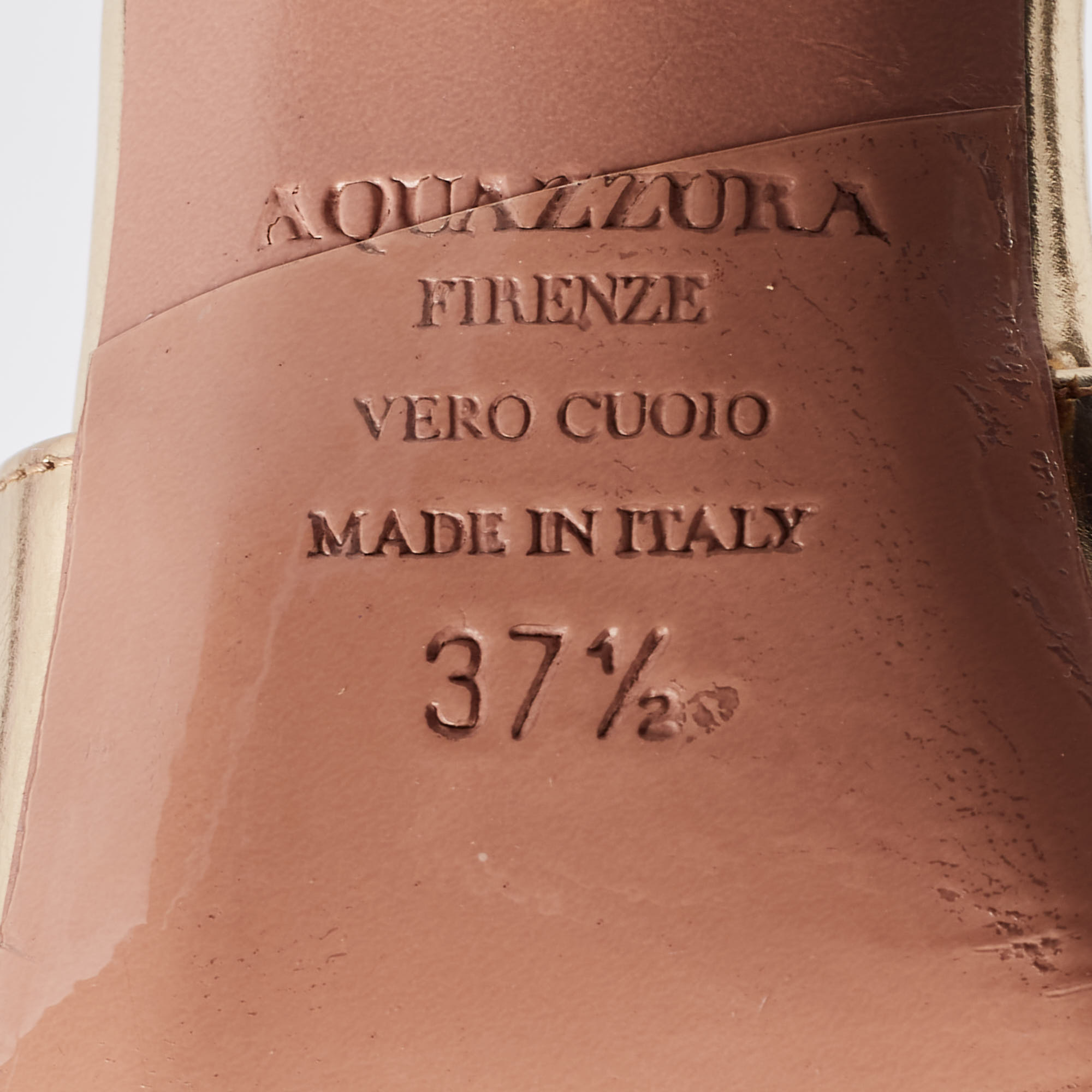 Aquazzura Gold Foil Leather Sofia Open Toe Ankle Wrap Sandals Size 37.5