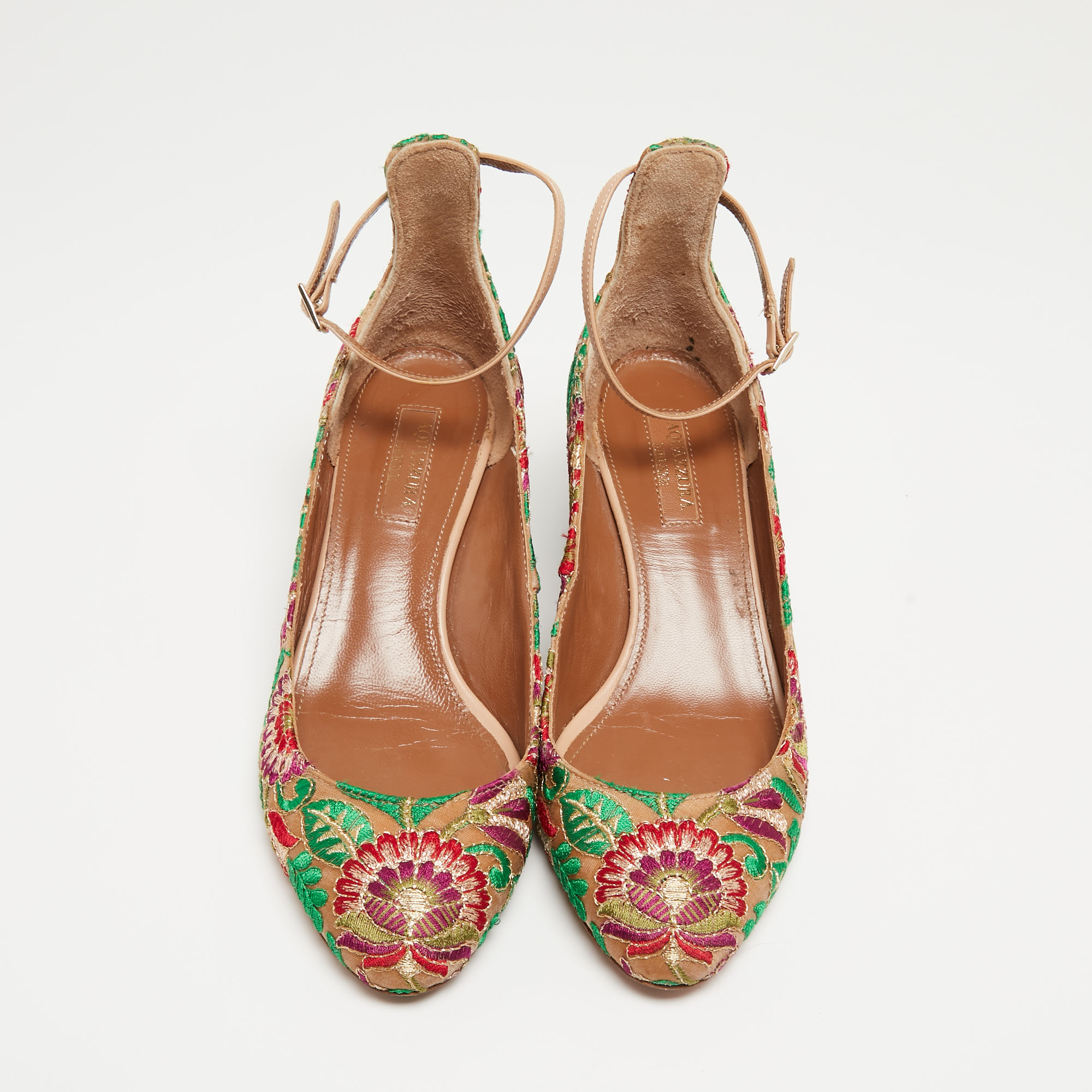 Aquazzura Multicolor Leather And Mesh Embroidered Christy Pumps Size 36.5