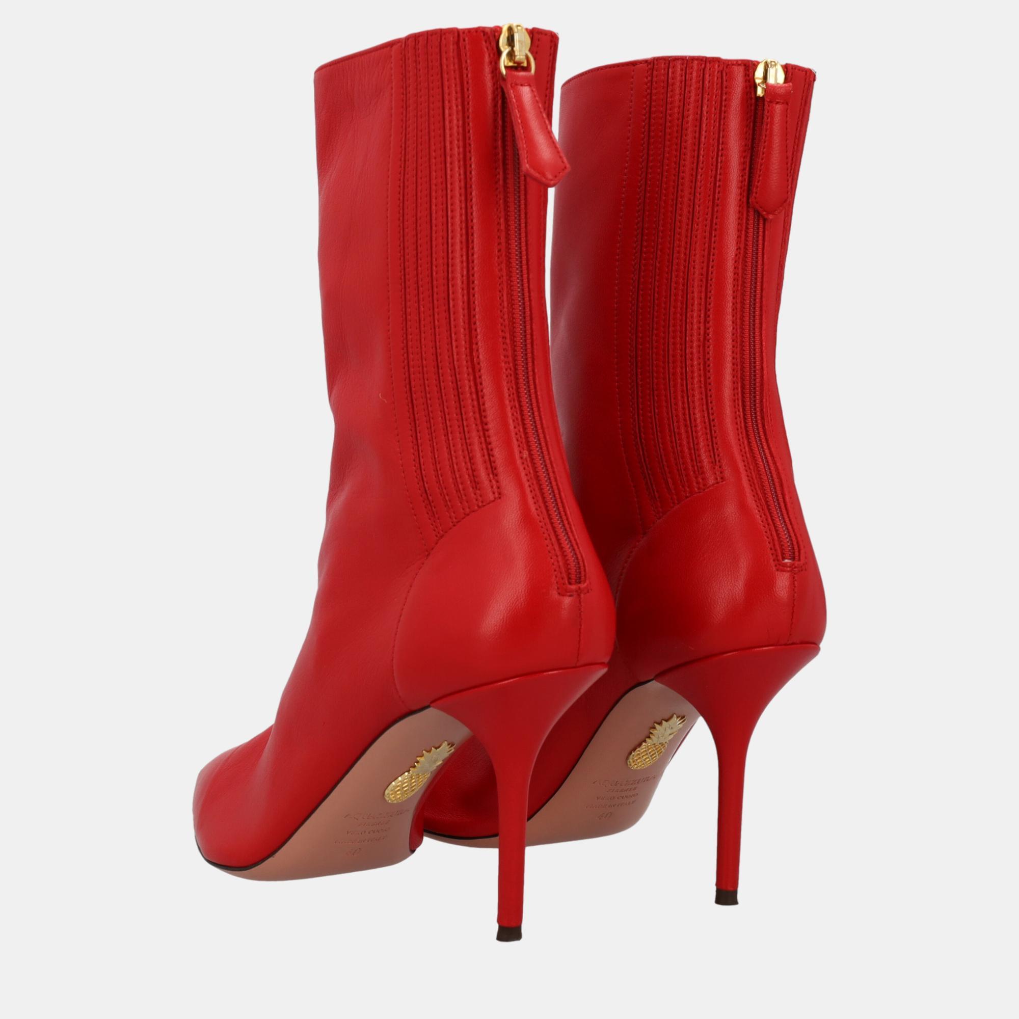 Aquazzura  Women's Leather Ankle Boots - Red - EU 40