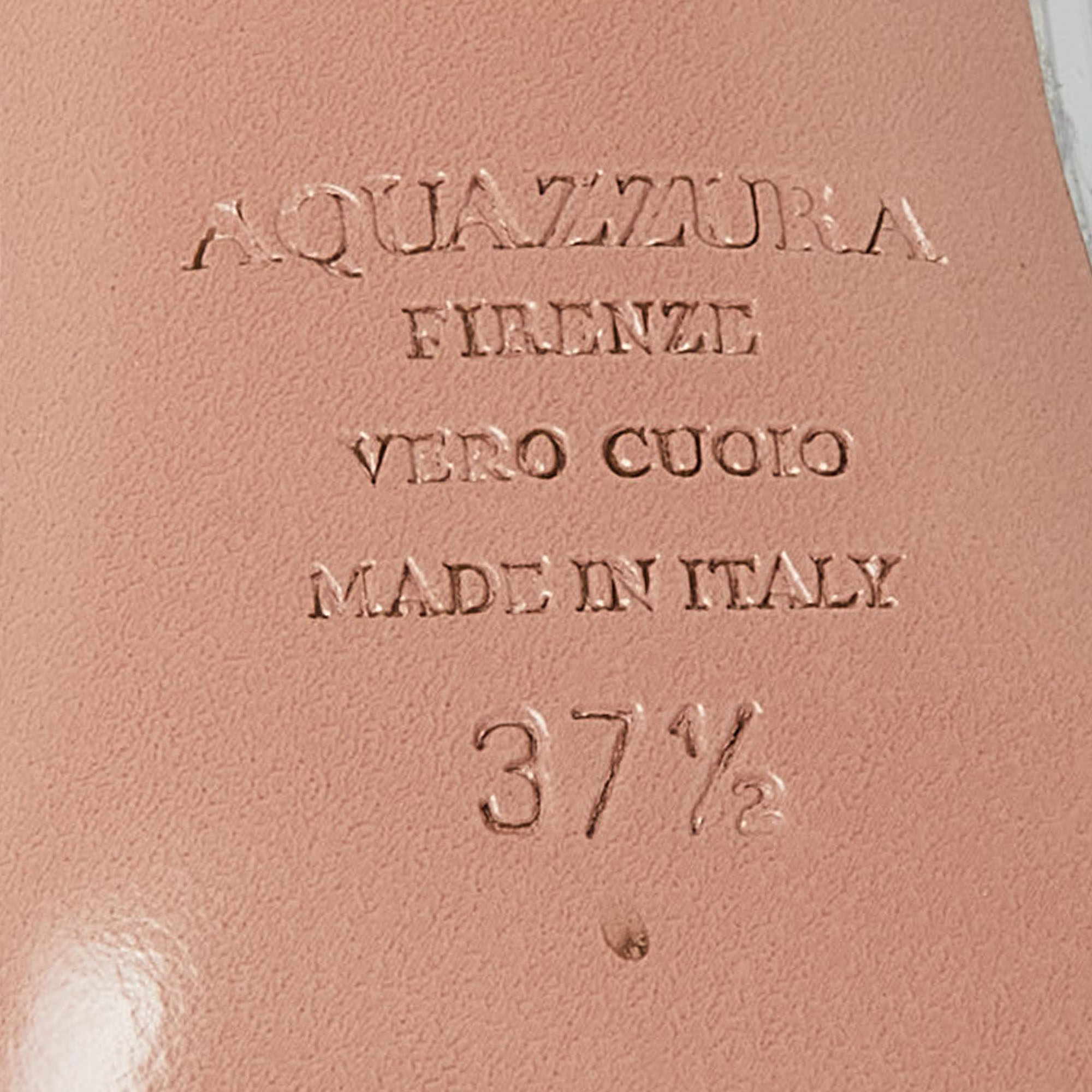 Aquazzura Silver Leather And PVC Crystal Embellished Seduction Slingback Pumps Size 37.5