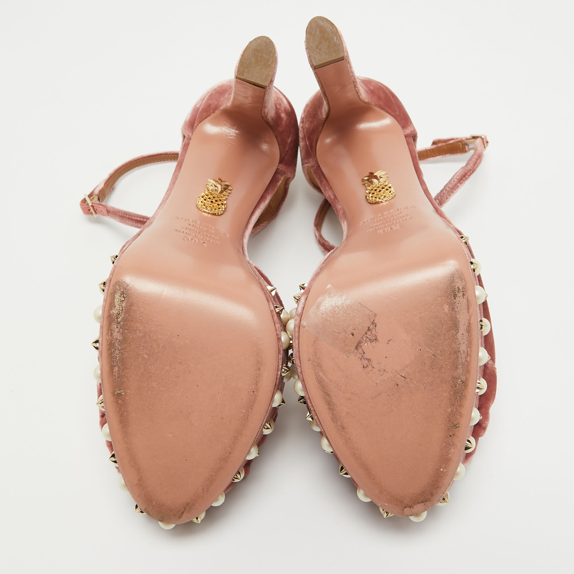 Aquazzura Pink Velvet Embellished Harlow Platform Sandals Size 39.5