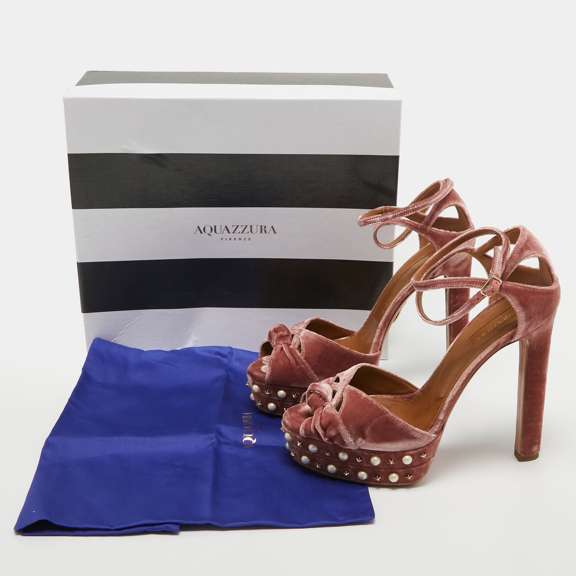 Aquazzura Pink Velvet Embellished Harlow Platform Sandals Size 39.5