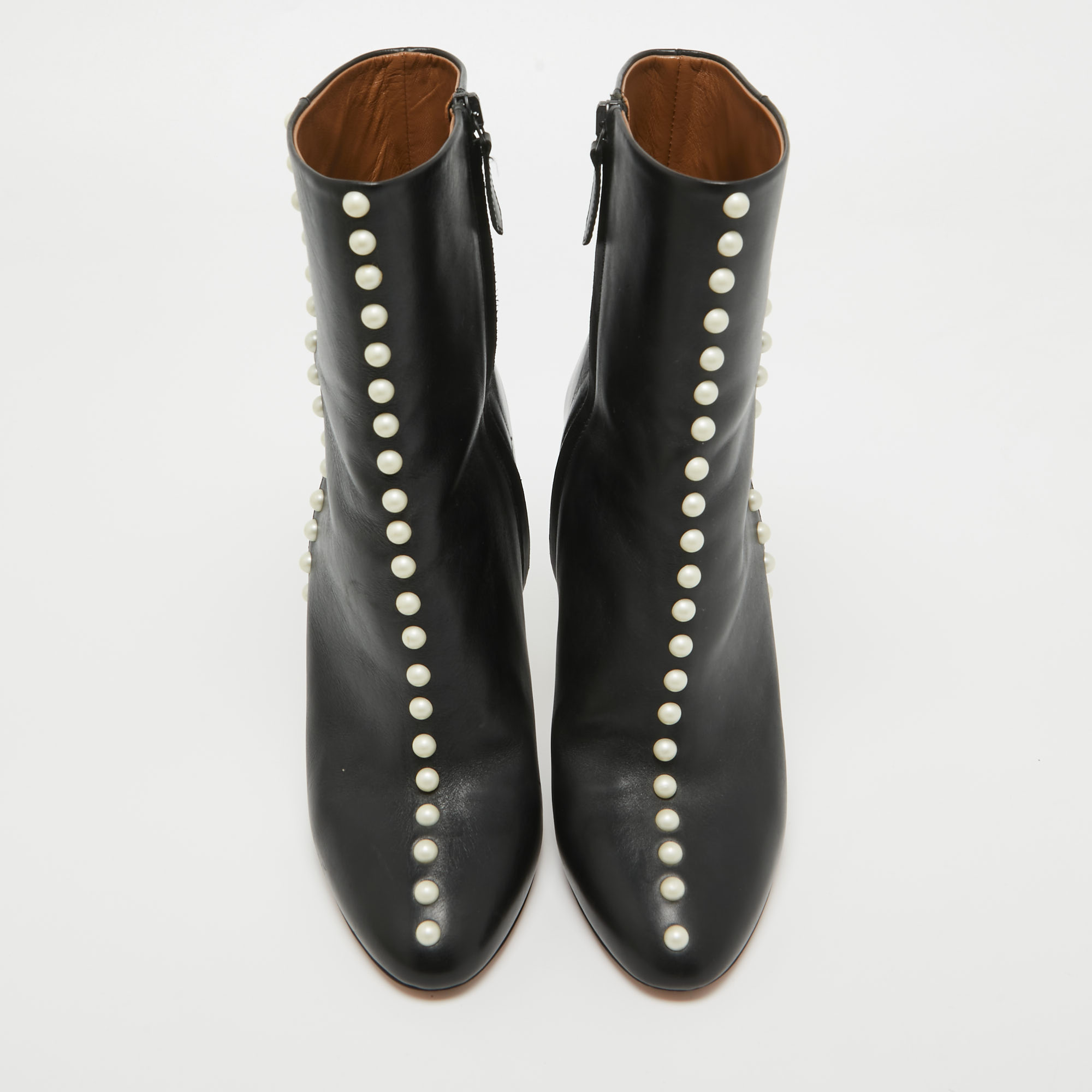 Aquazzura Black Leather Studded Follie Ankle Boots Size 38.5