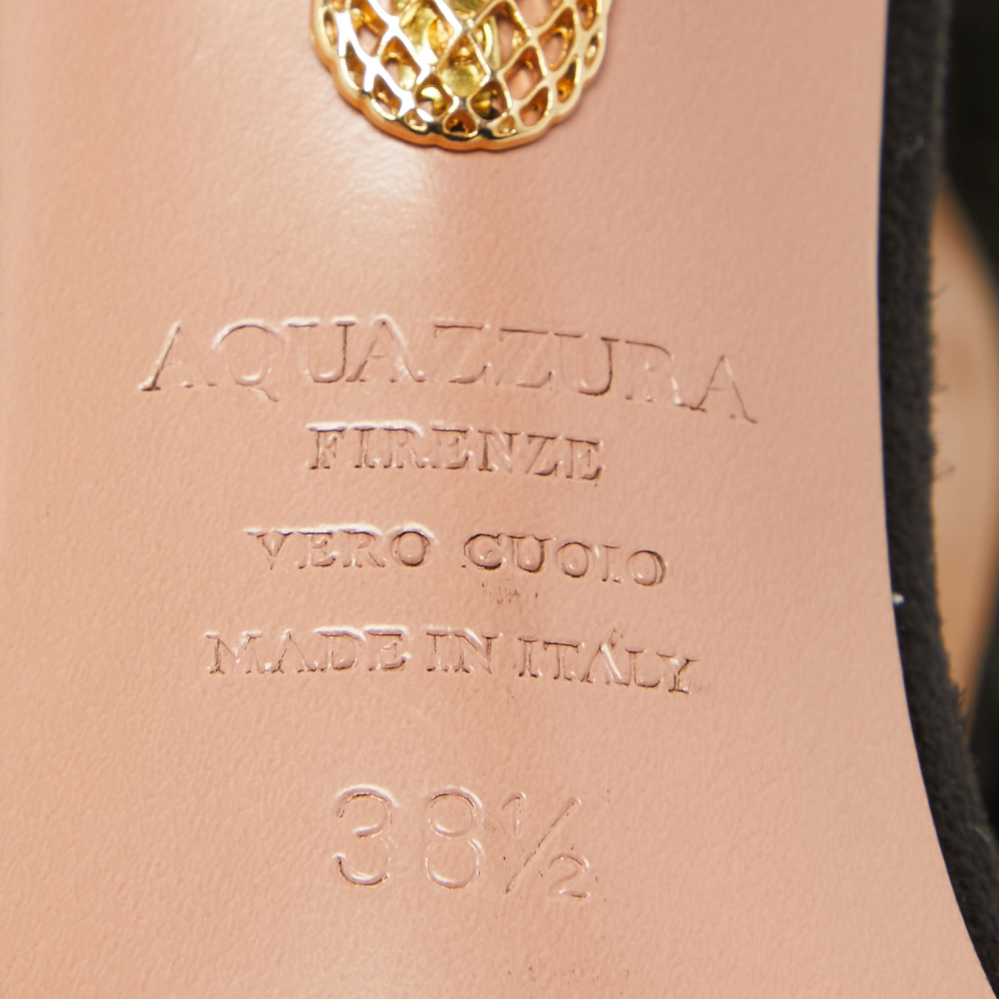 Aquazzura Black Suede Crystal Embellished Ankle Wrap Sandals Size 38.5