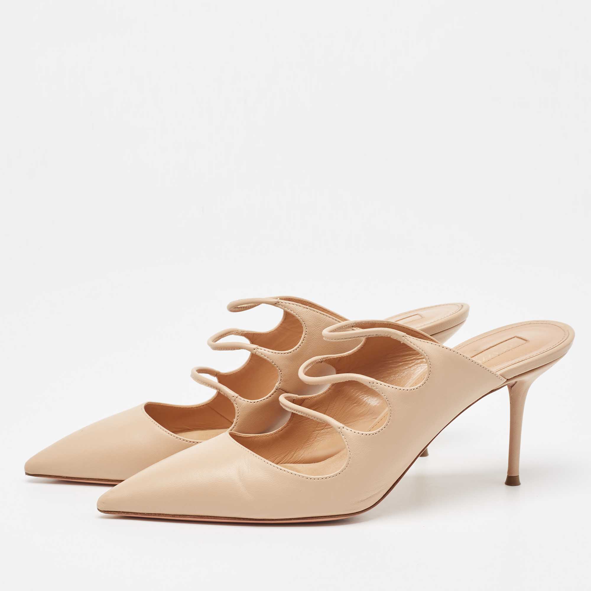 Aquazzura Beige Leather Minute Mules Size 40