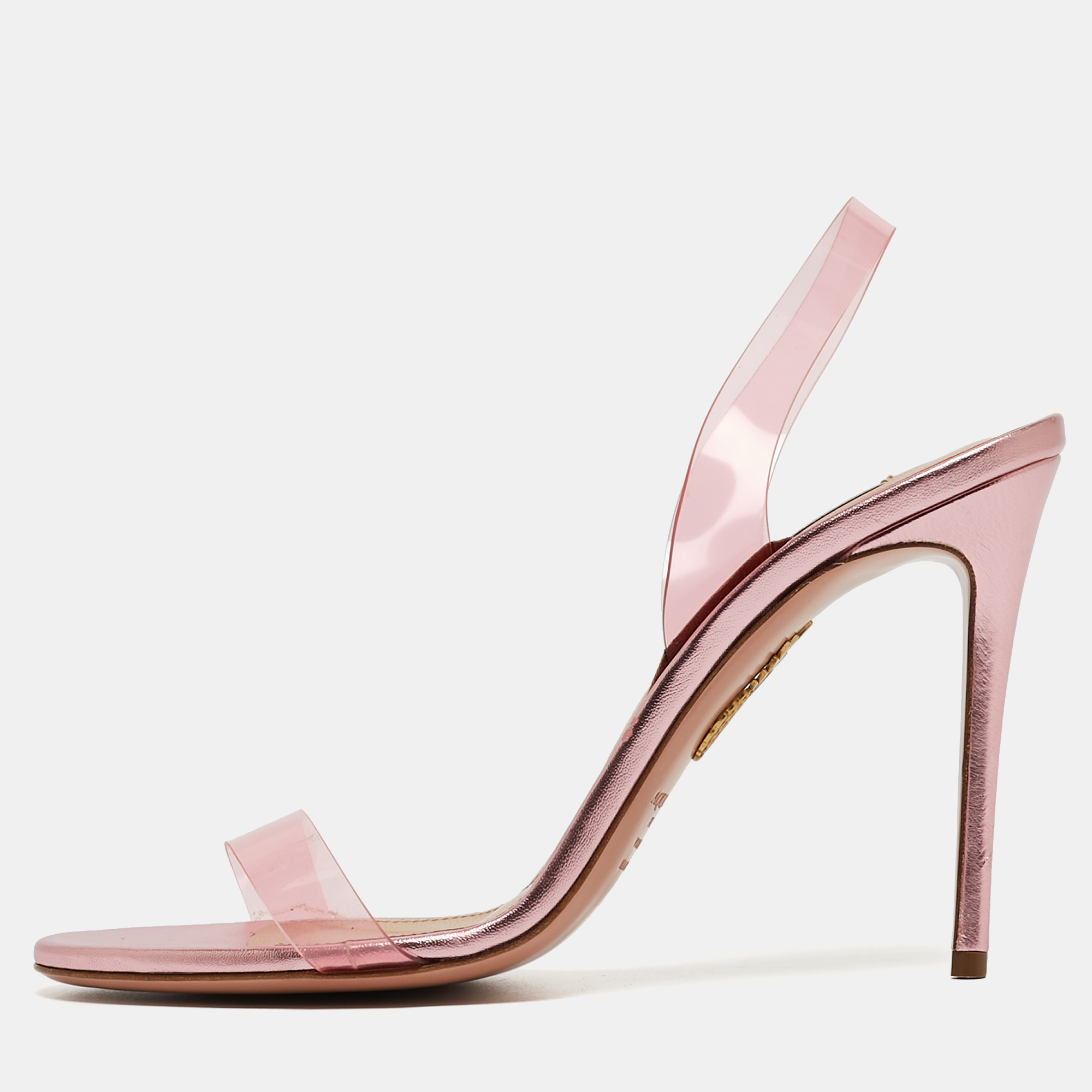 Aquazzura pink pvc so nude slingback sandals size 38